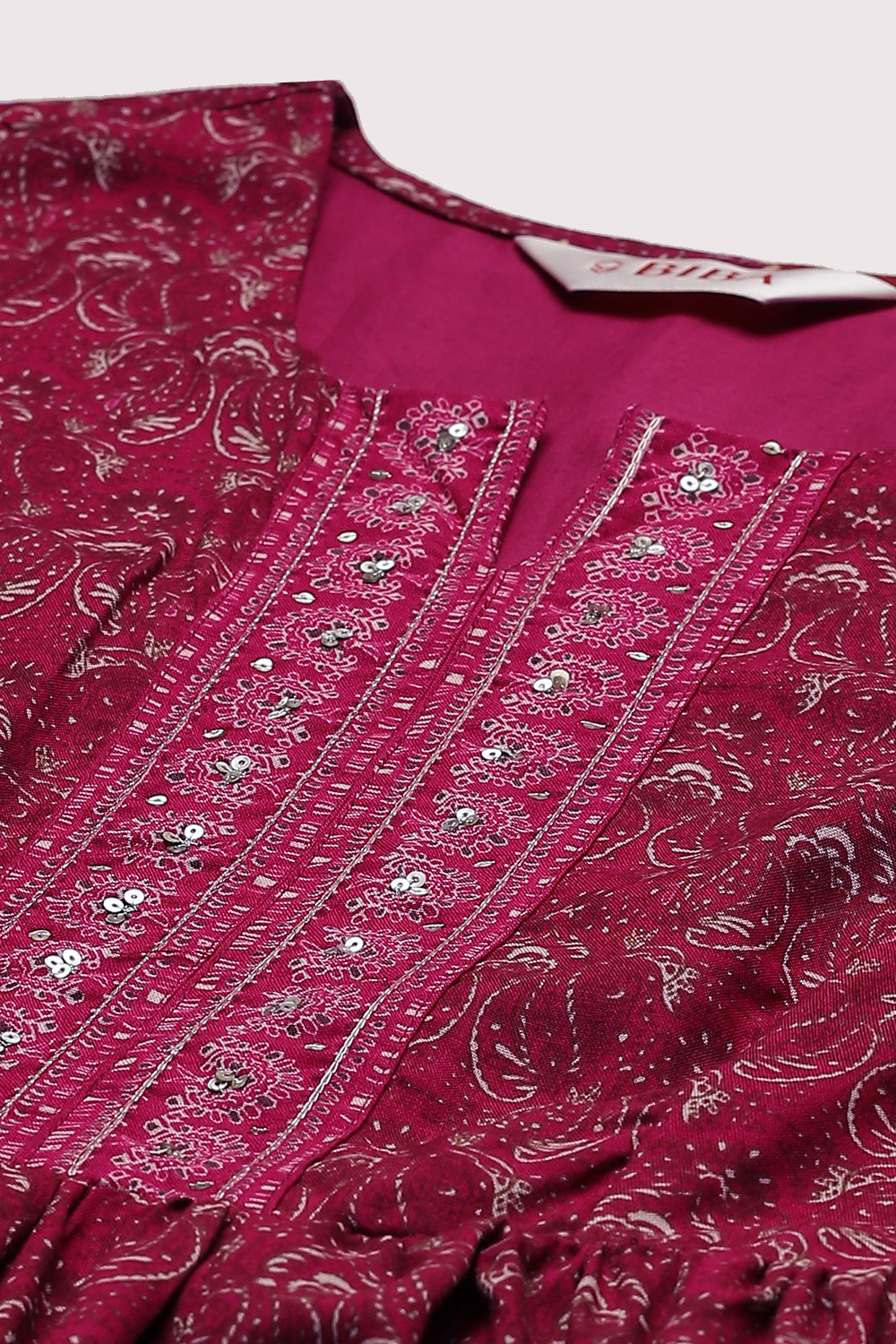 Magenta Rayon Flared Kurta Palazzo Suit Set image number 1