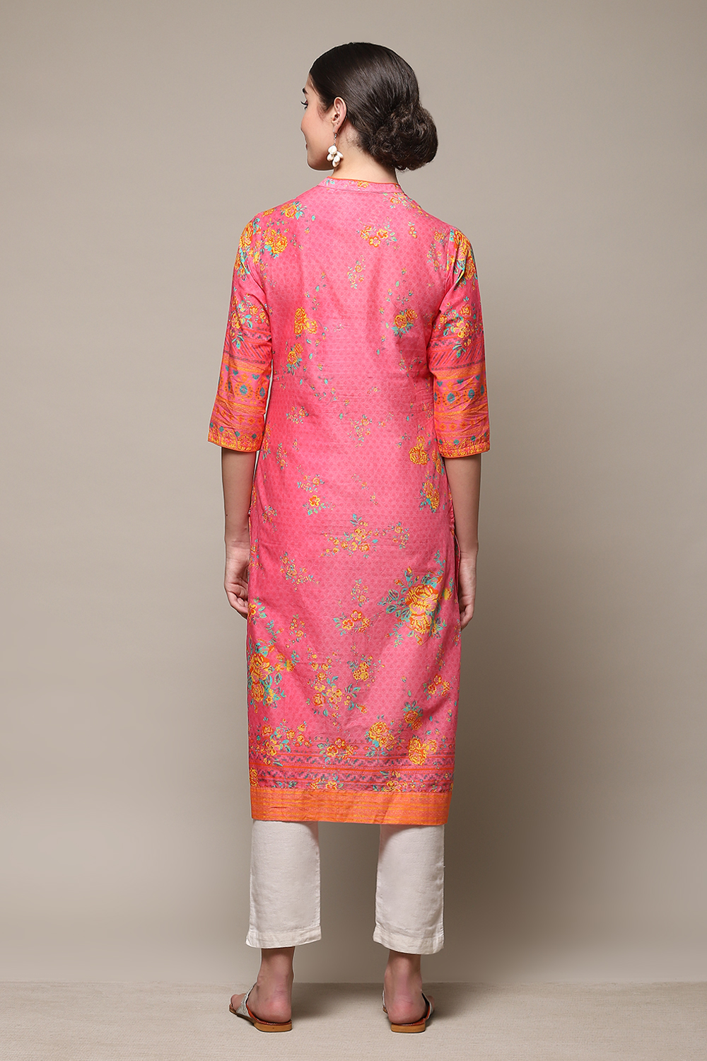 Pink Cotton Straight Printed Kurta image number 4