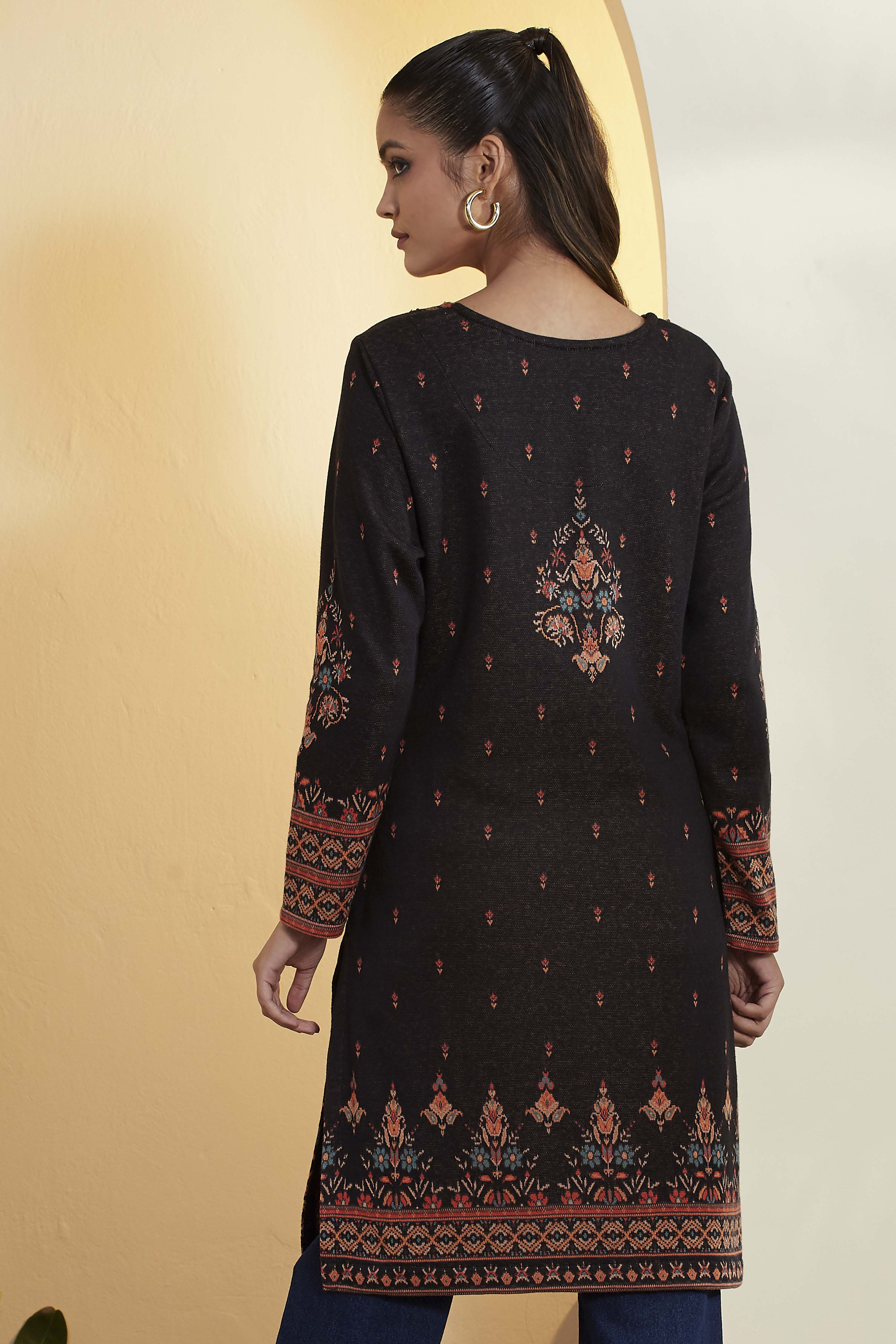 Black Multi-Motif Printed Straight Kurta image number 5