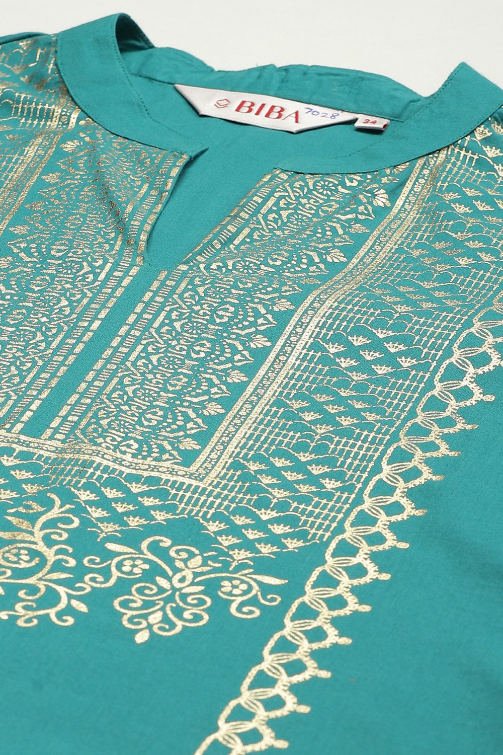 Peacock Green Printed Cotton Straight Suit Set image number 1