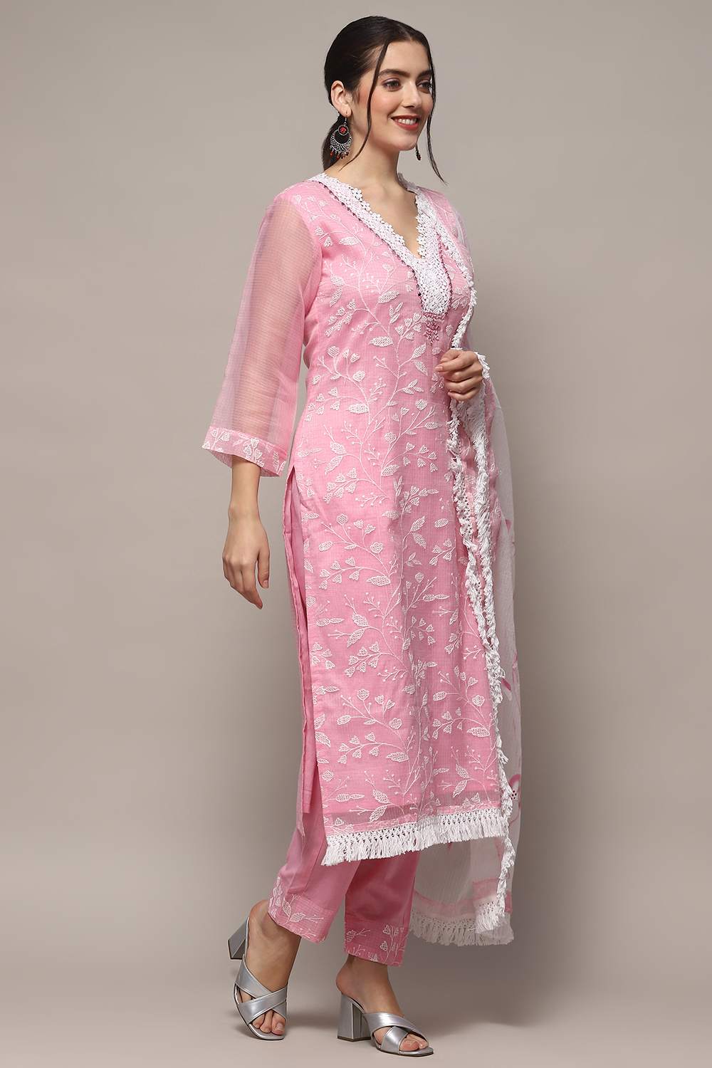 Pink Cotton Blend Unstitched Suit set image number 6