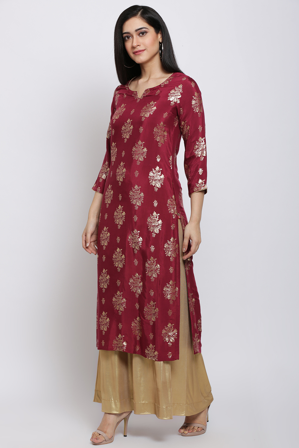 Maroon Viscose Straight Kurta image number 0