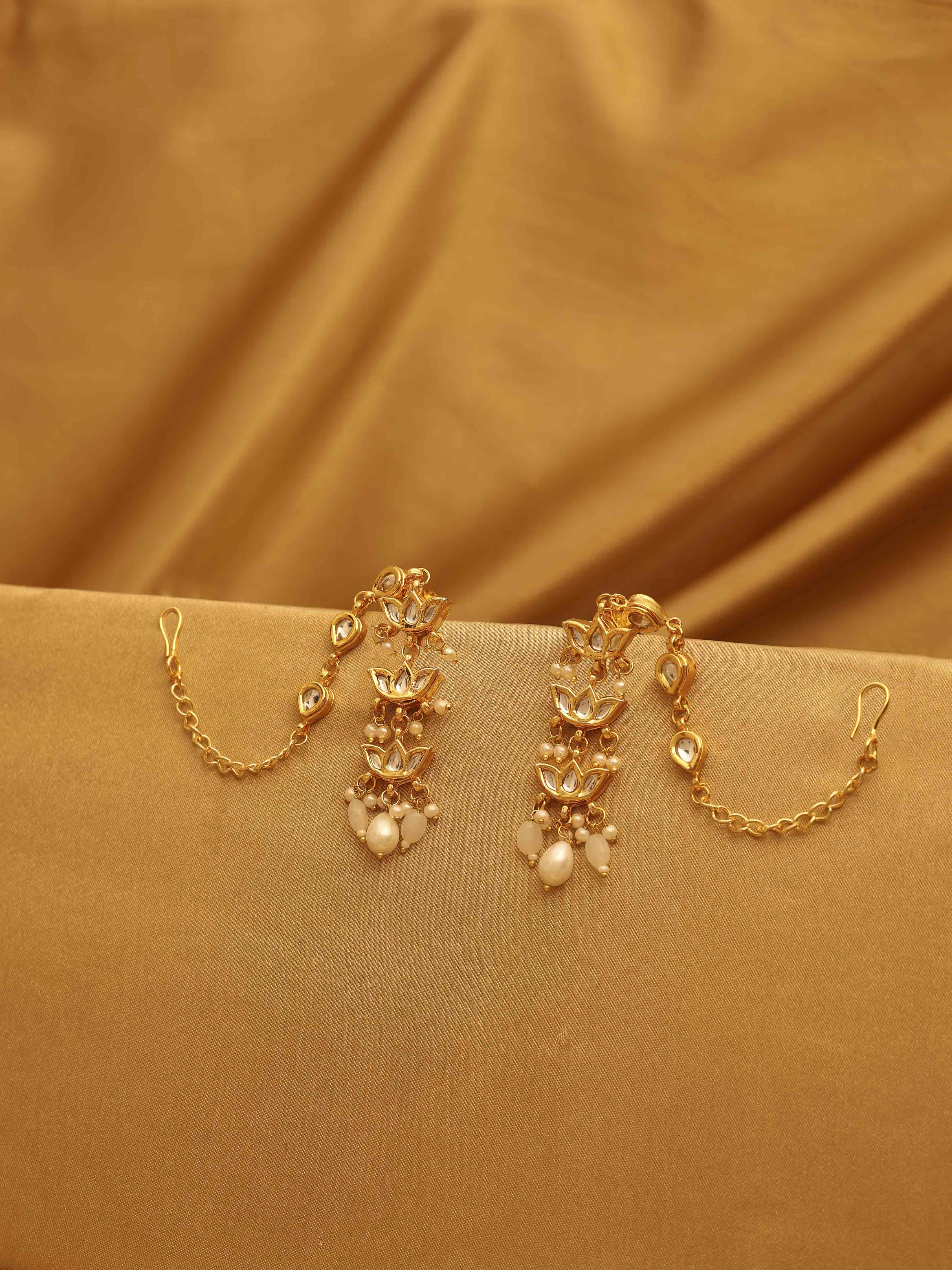White Gold Plated Brass Kaanchain Earrings image number 0