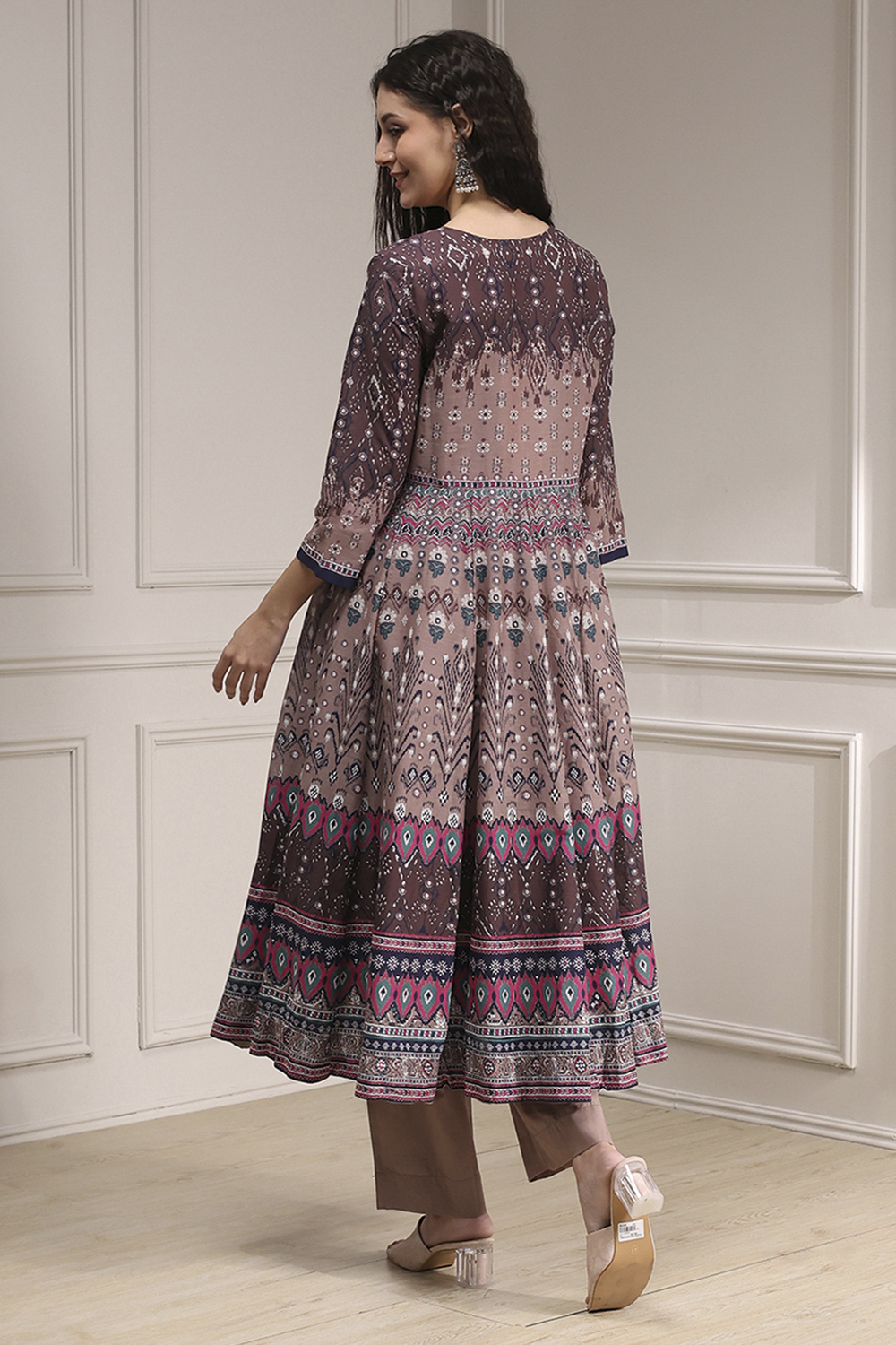 Lilac Cotton Printed Anarkali Suit Set image number 4