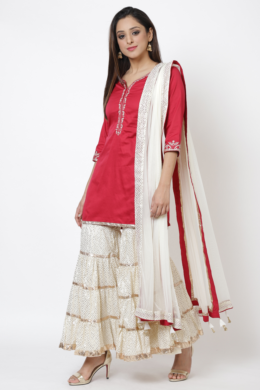 Pink And Ivory Cotton Kurta Garara Suit Set image number 0