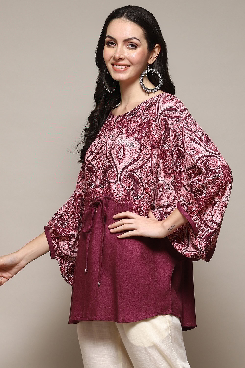 Olive Viscose Straight Printed Top image number 2