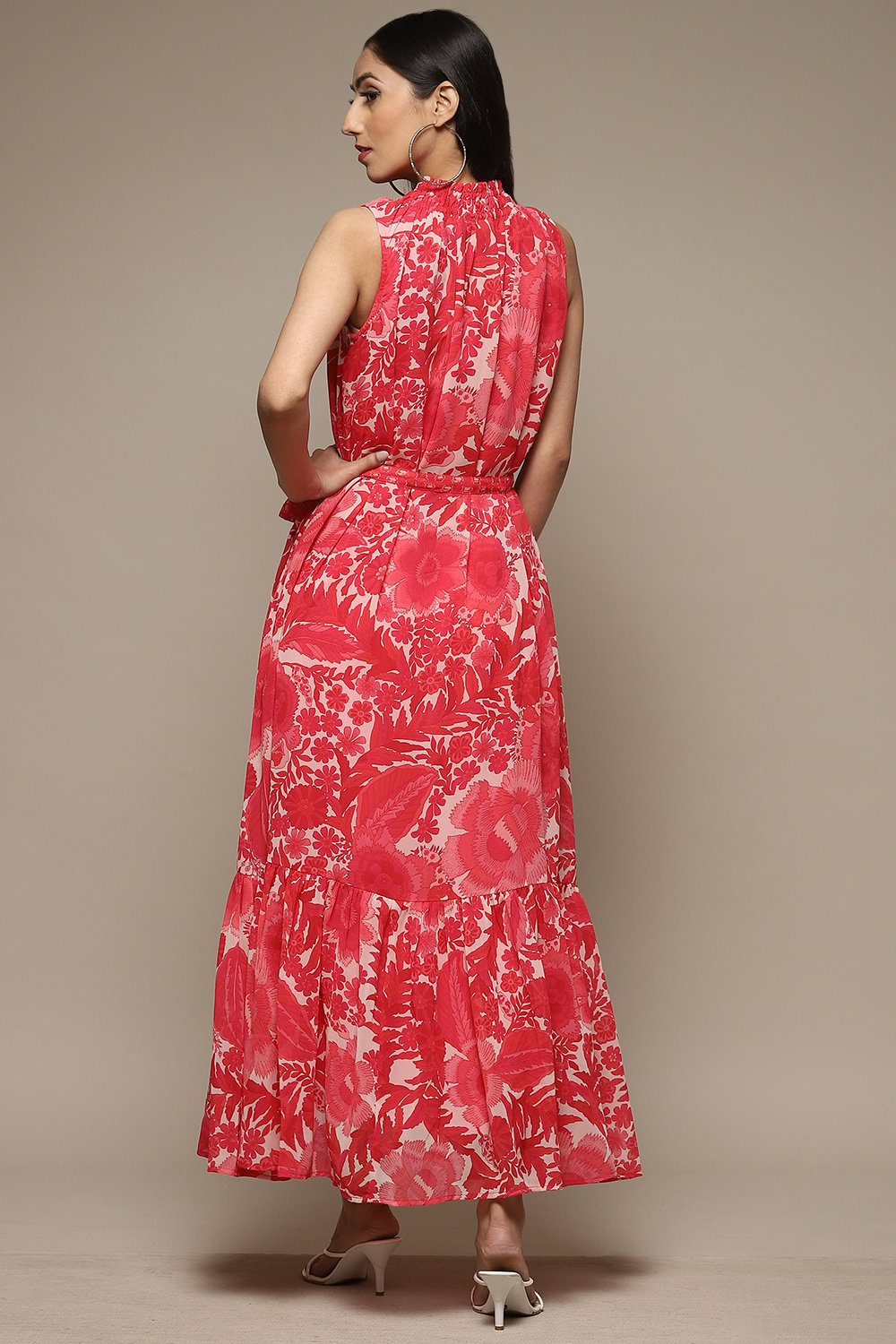 Coral Cotton Blend Tiered Dress image number 2