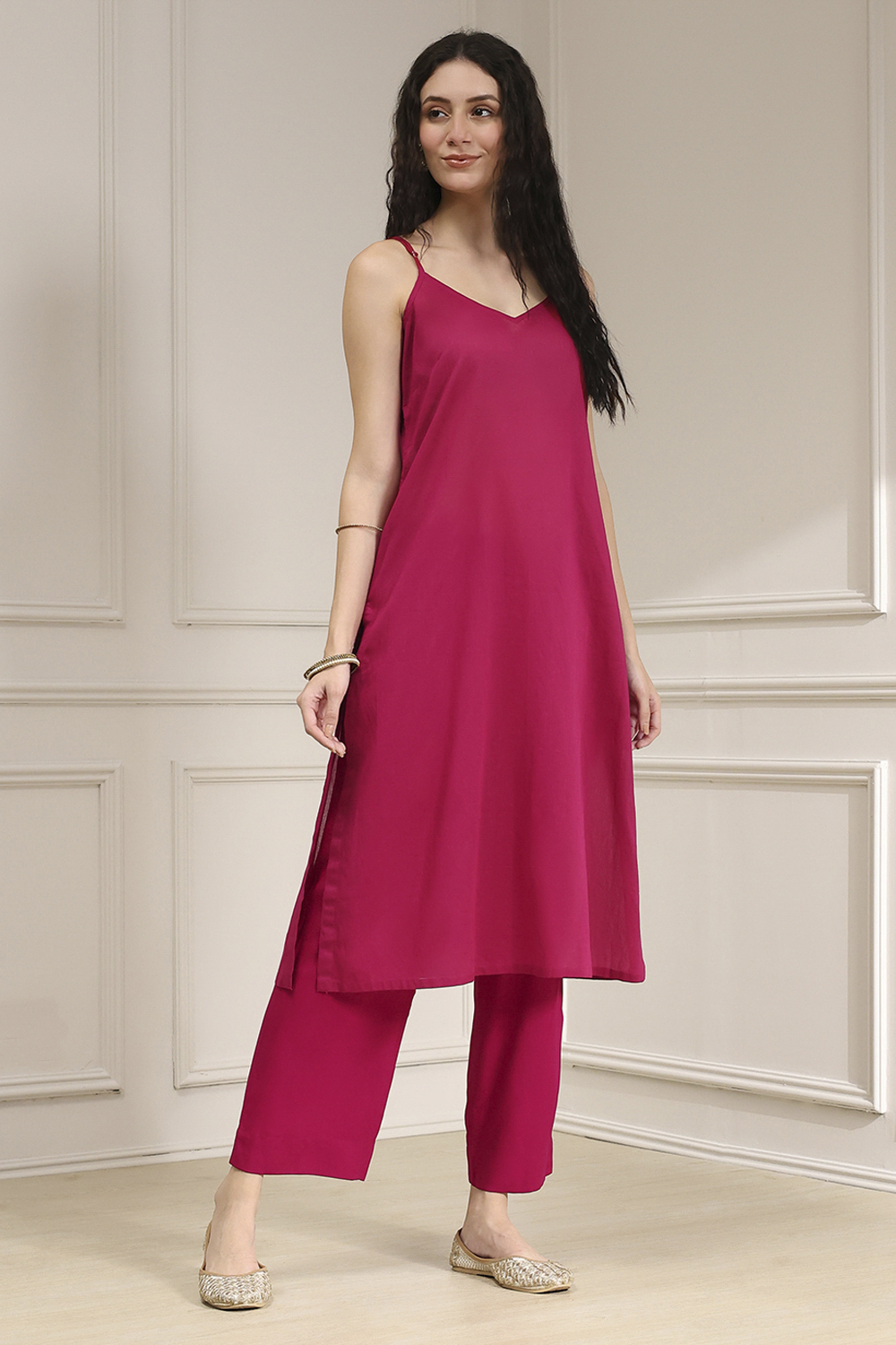 Purple Viscose Straight Printed Fusion Set image number 7