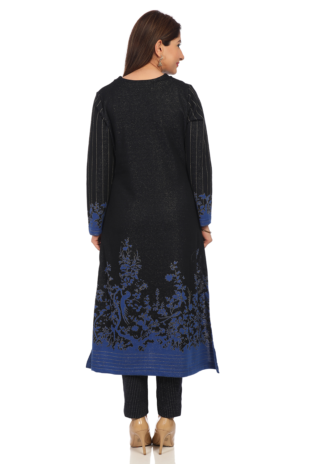 Black Poly Metallic Cotton Straight Printed Kurta image number 4