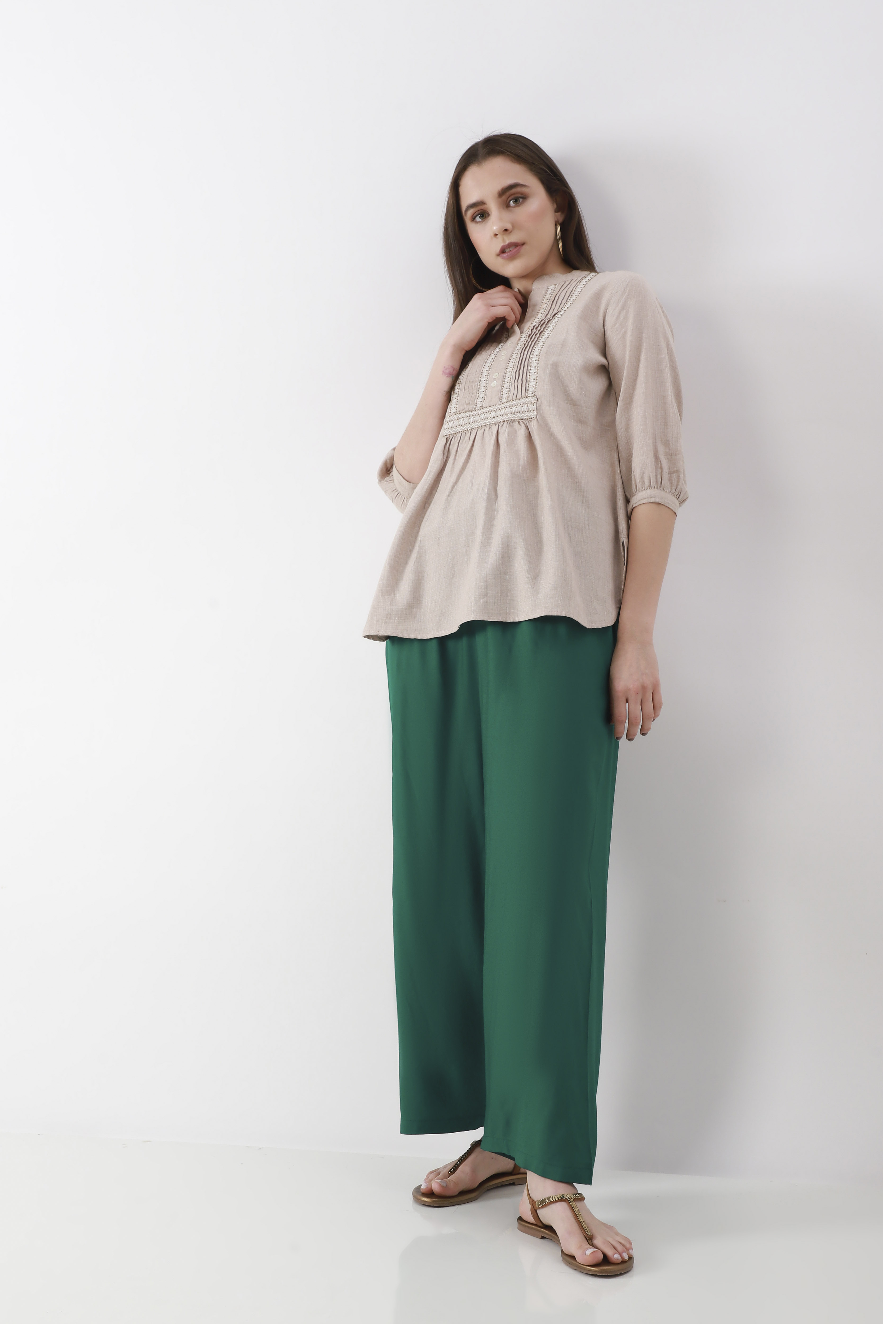 Blue Viscose Rayon Straight Palazzos image number 0
