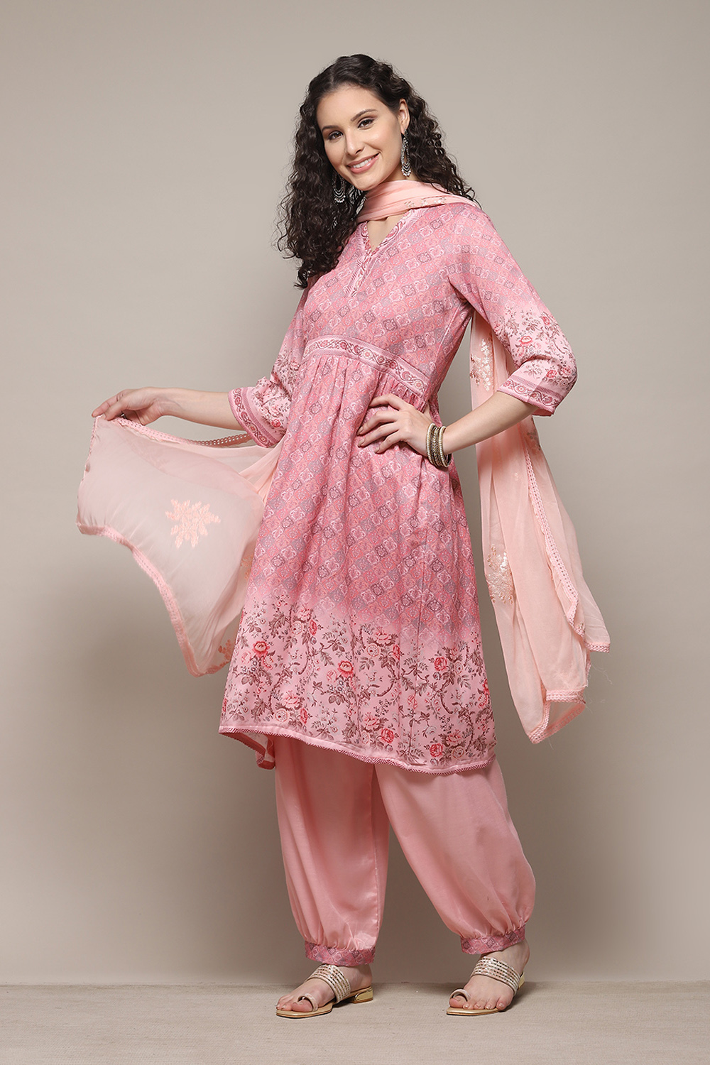 Peach Cotton Digital Print Unstitched Suit Set image number 8