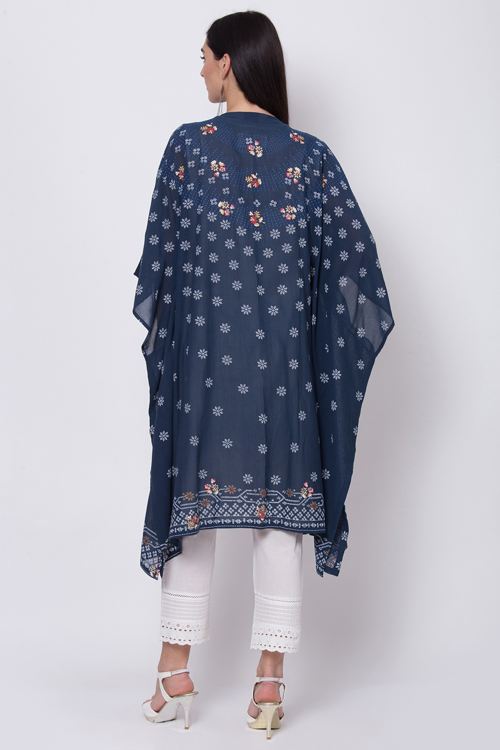 Indigo And White Viscose Cotton Front Open Printed Kurta image number 5