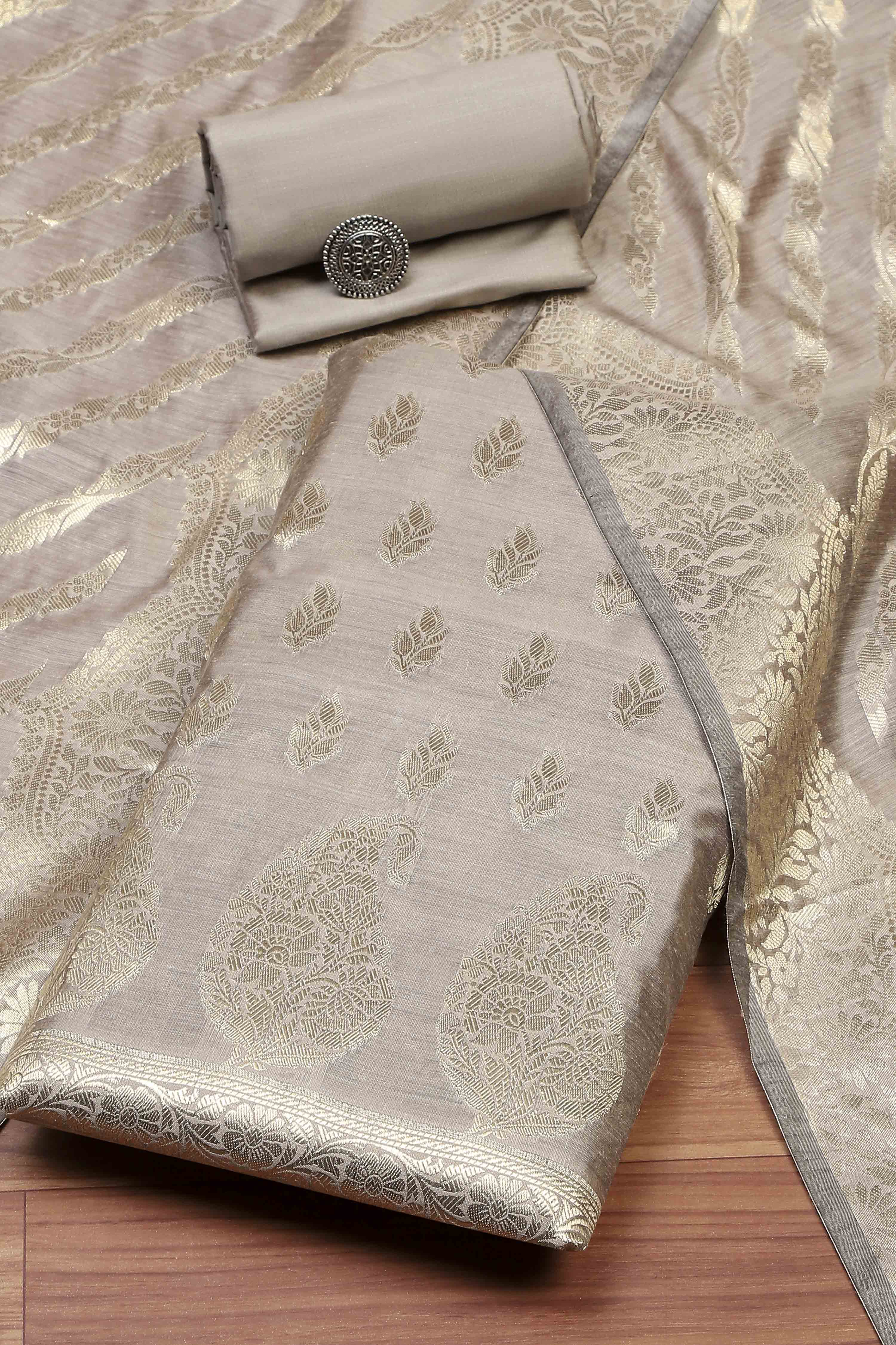 Blue Chanderi  Unstitched Suit Set image number 0