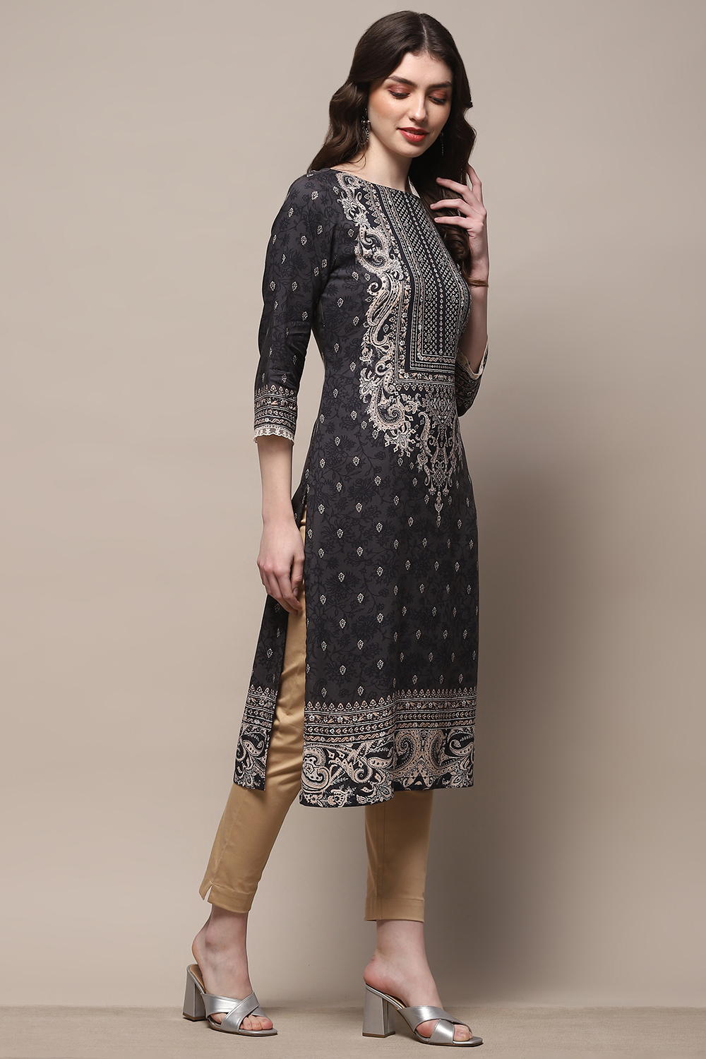 Black Rayon Straight Kurta image number 4