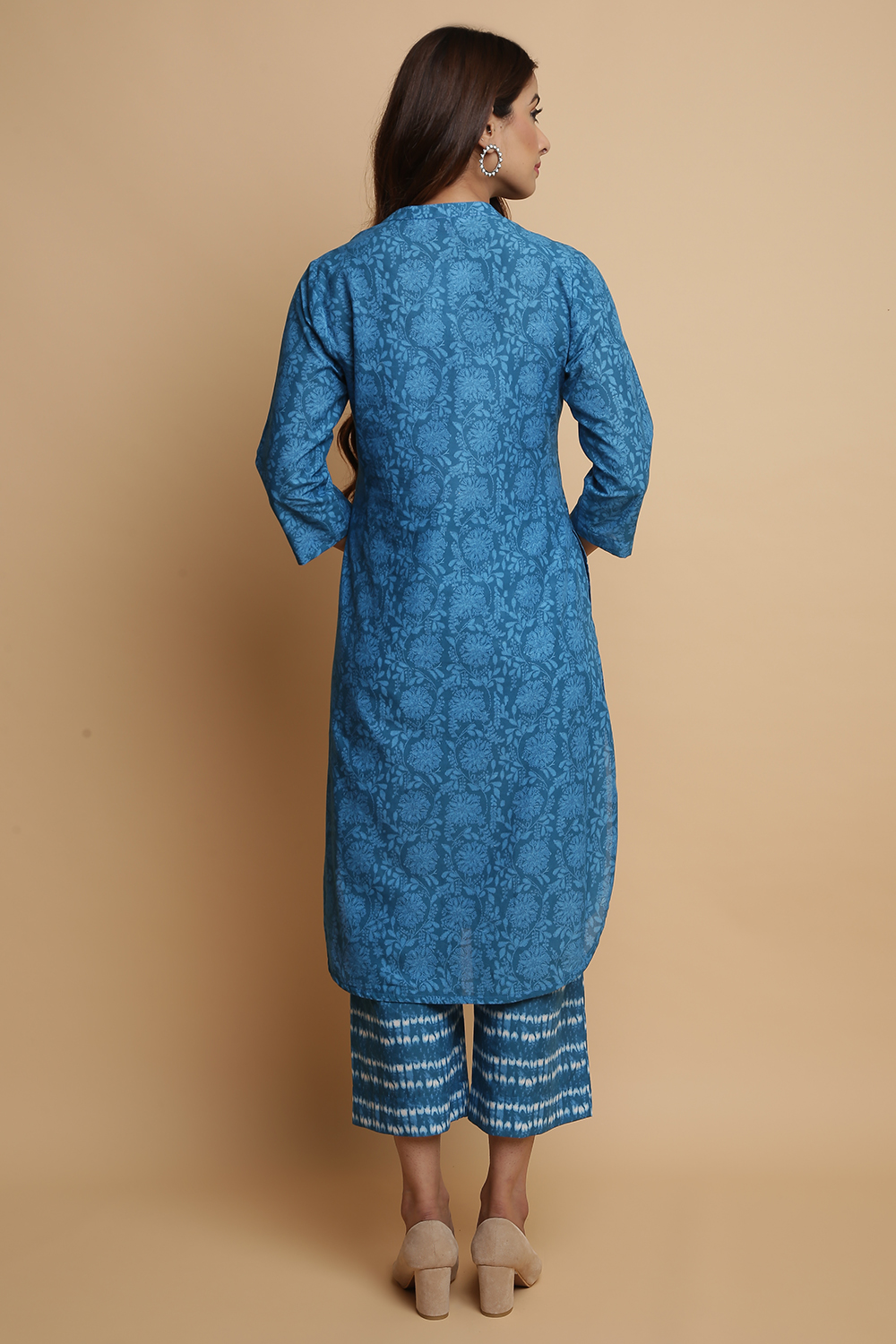 Teal Cotton Straight Kurta Pants Set image number 6