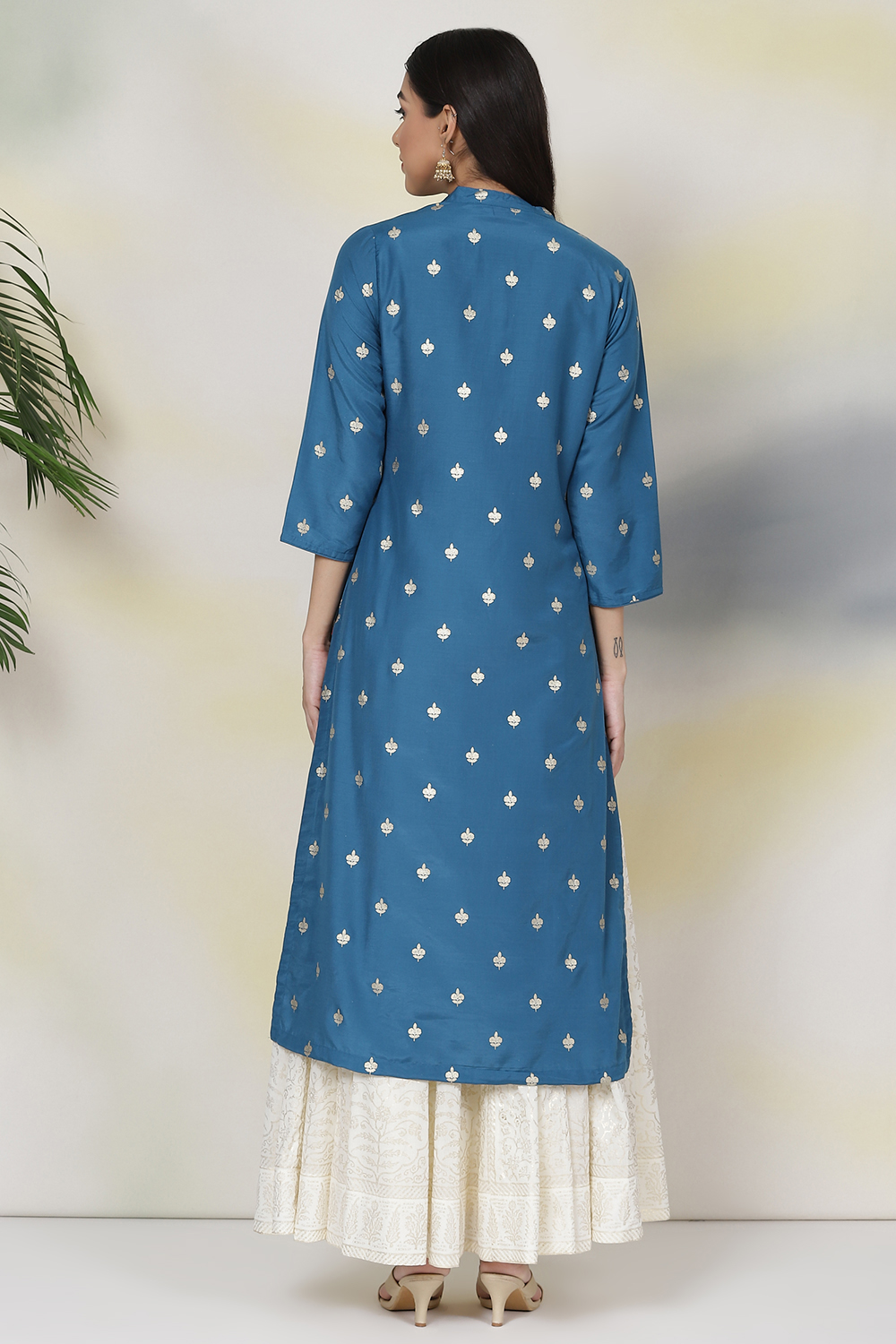 Blue Art Silk Straight Kurta image number 5