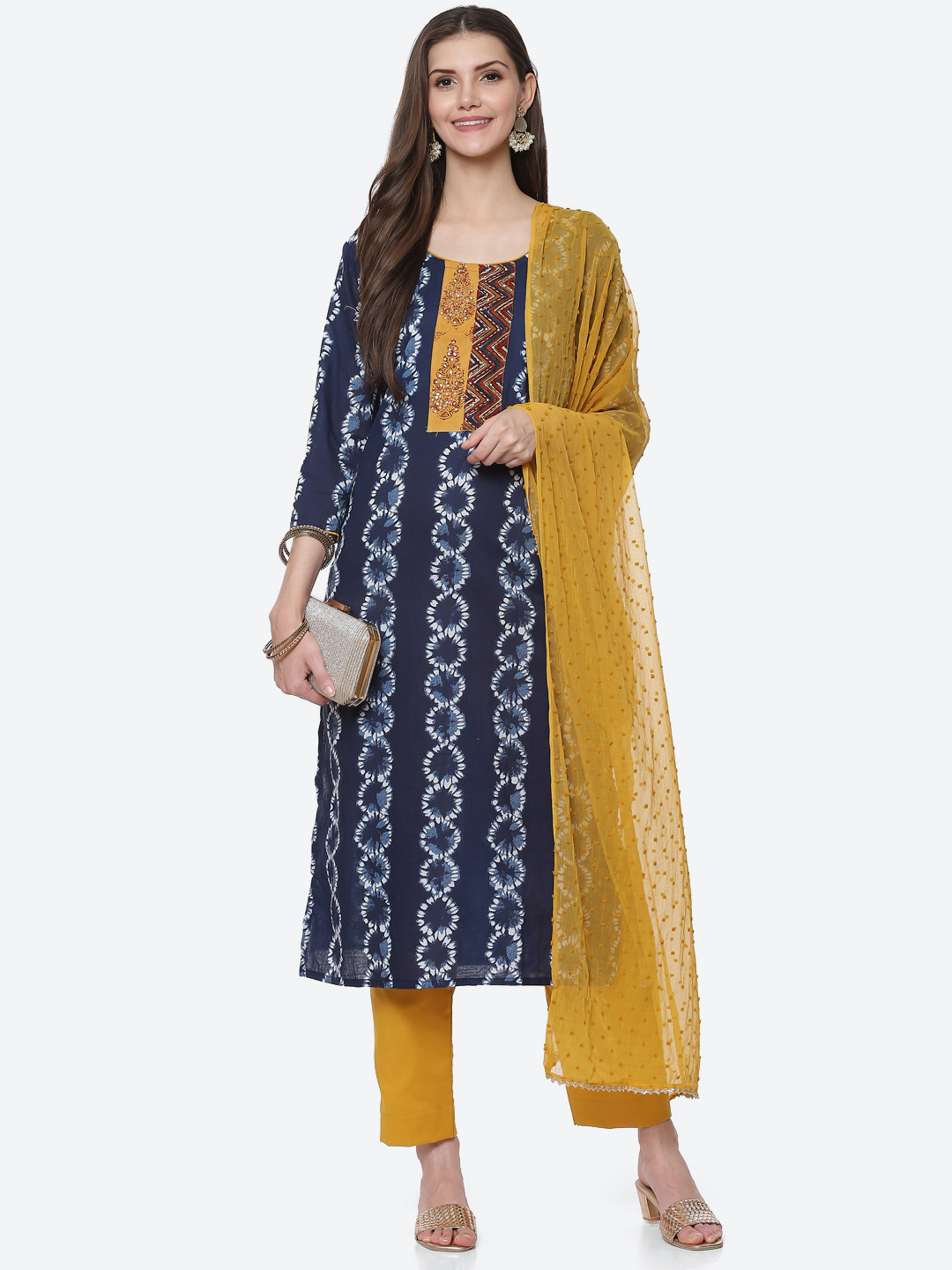 Indigo Cotton Unstitched Suit Set image number 7