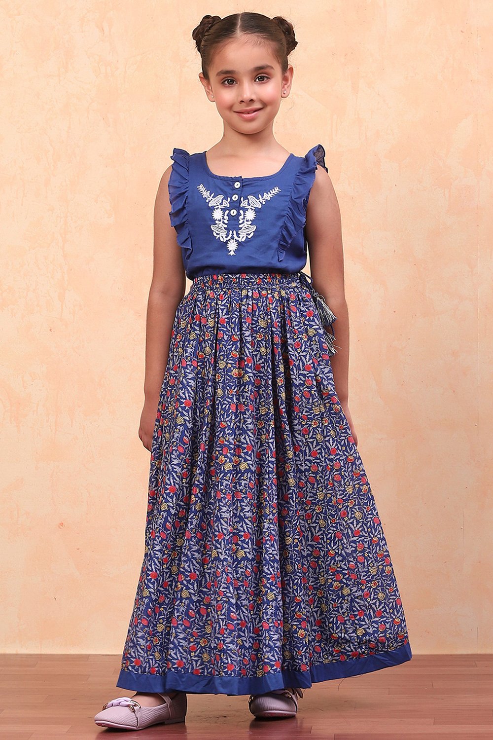 Purple Cotton Straight Printed Kurta Skirt Suit Set image number 6