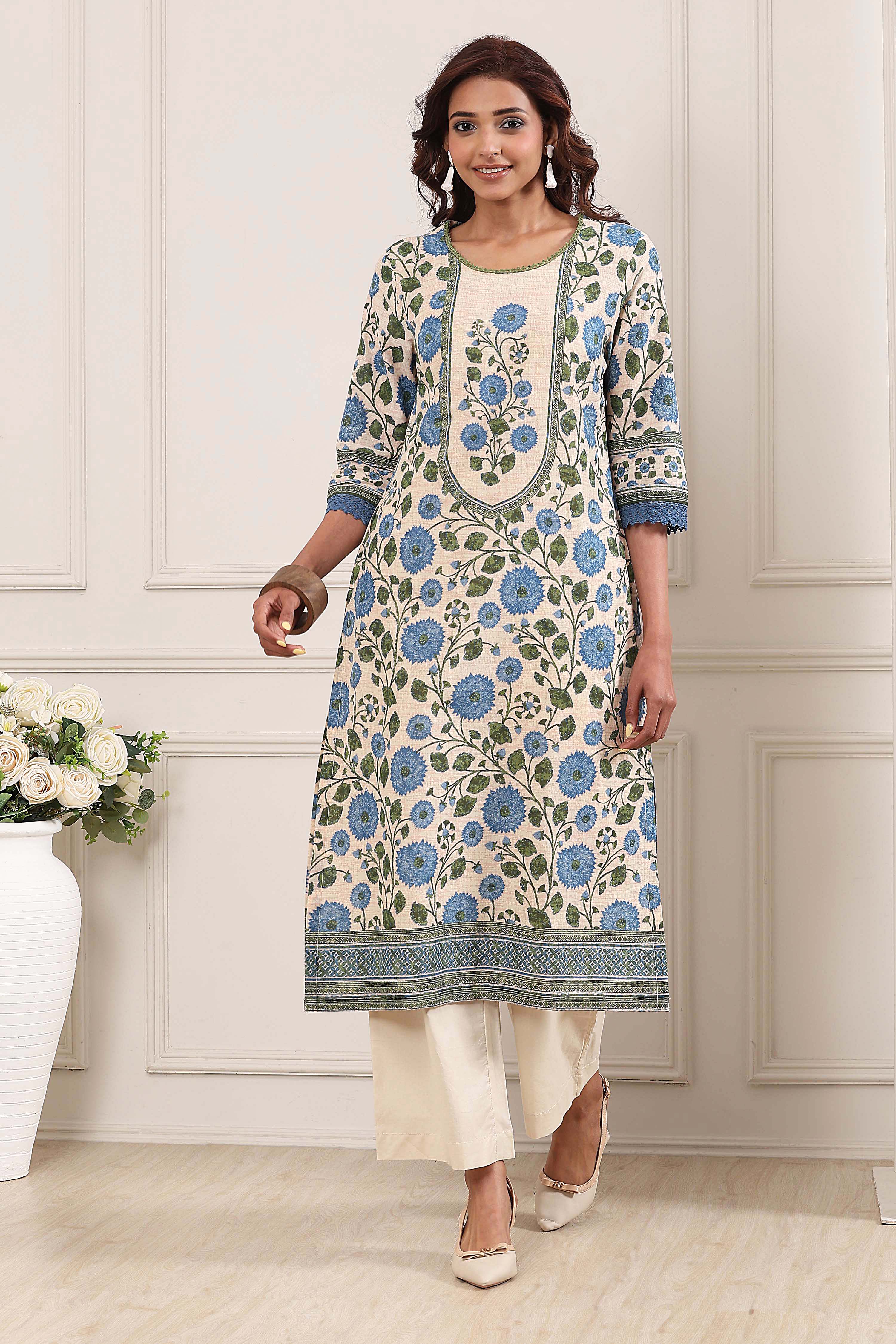 Blue Cotton Straight Kurta image number 0