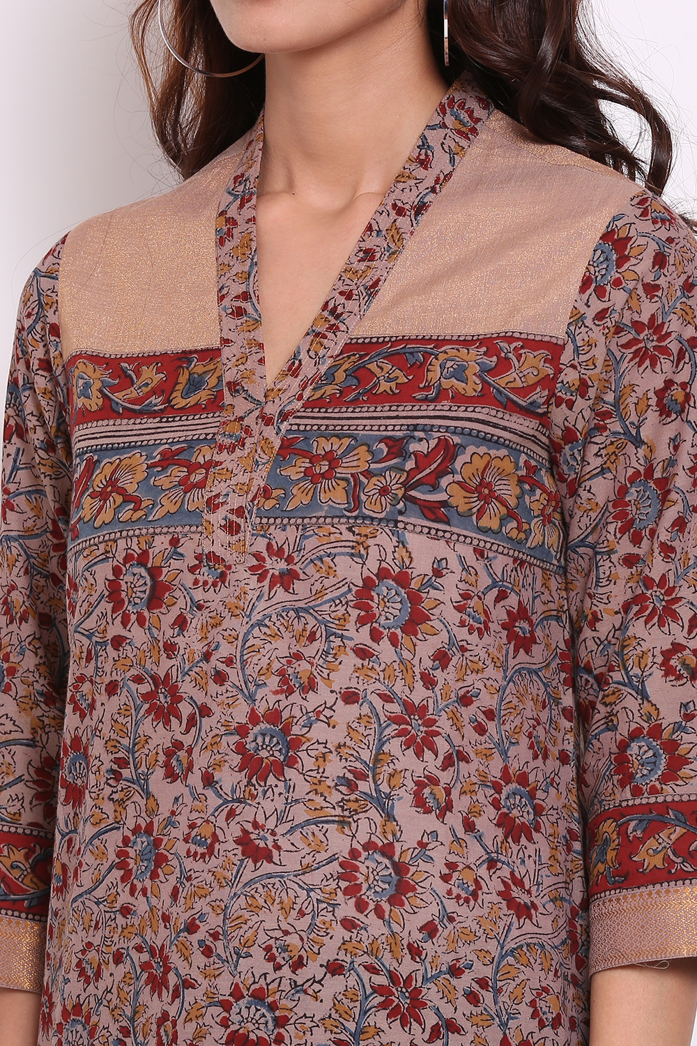 Muddy Pink Cotton Kalamkari Printed Kurta image number 1