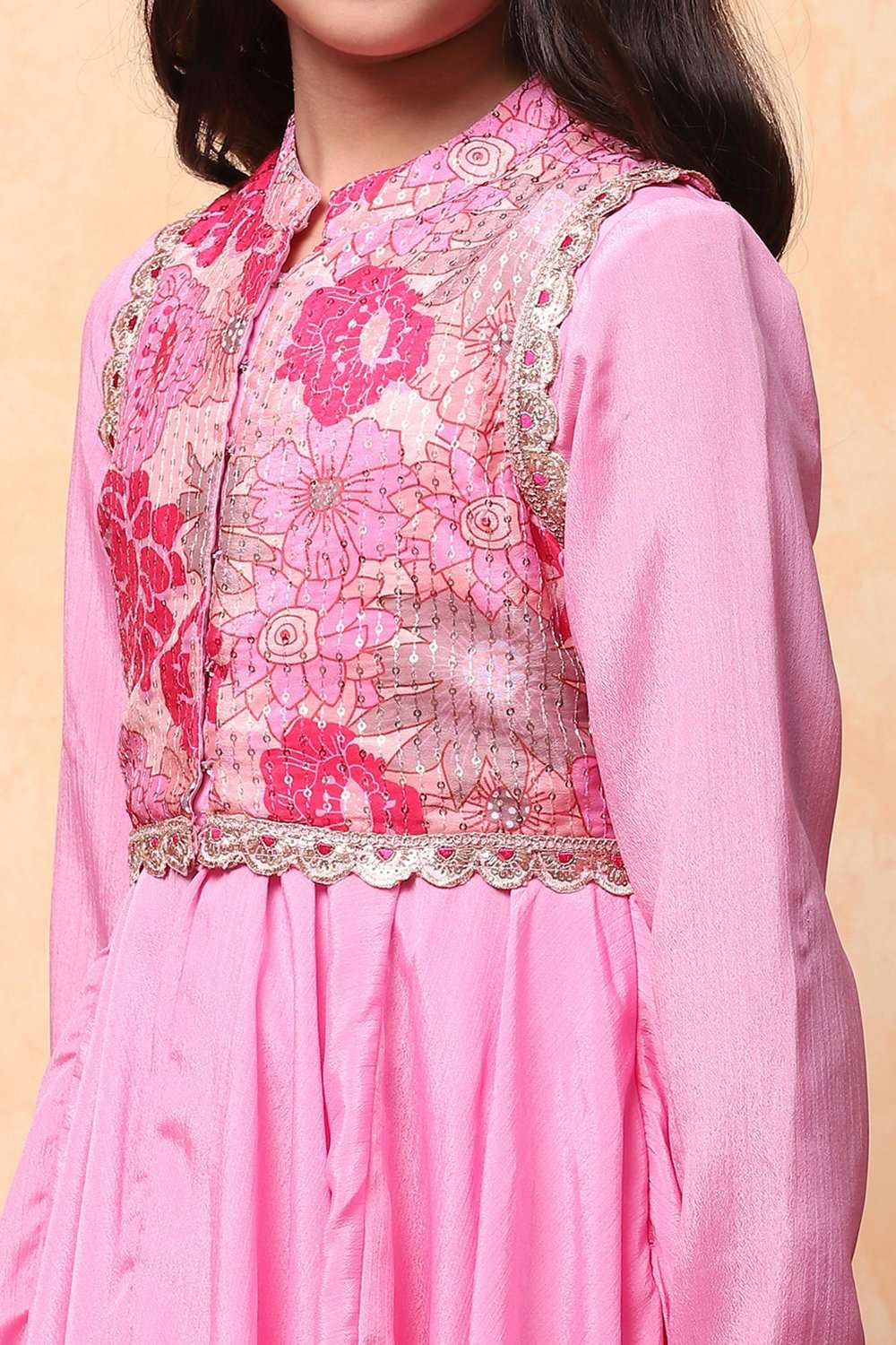 Pink Polyester Blend Anarkali With Jacket Suit Set image number 1