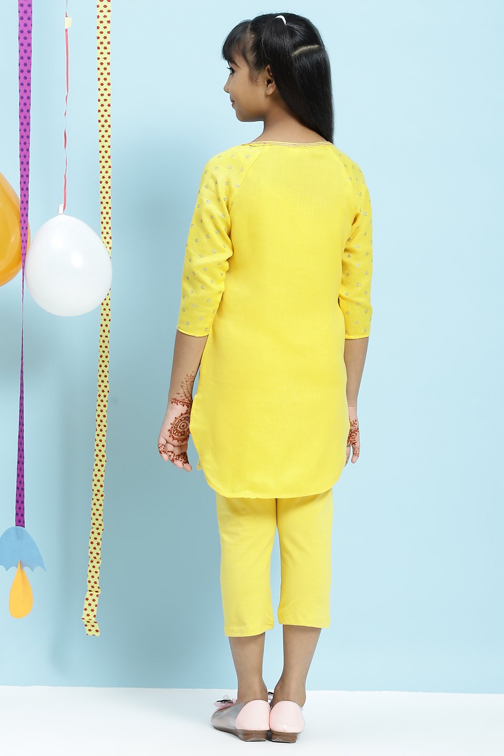 Yellow Straight Art Silk Tunics image number 6