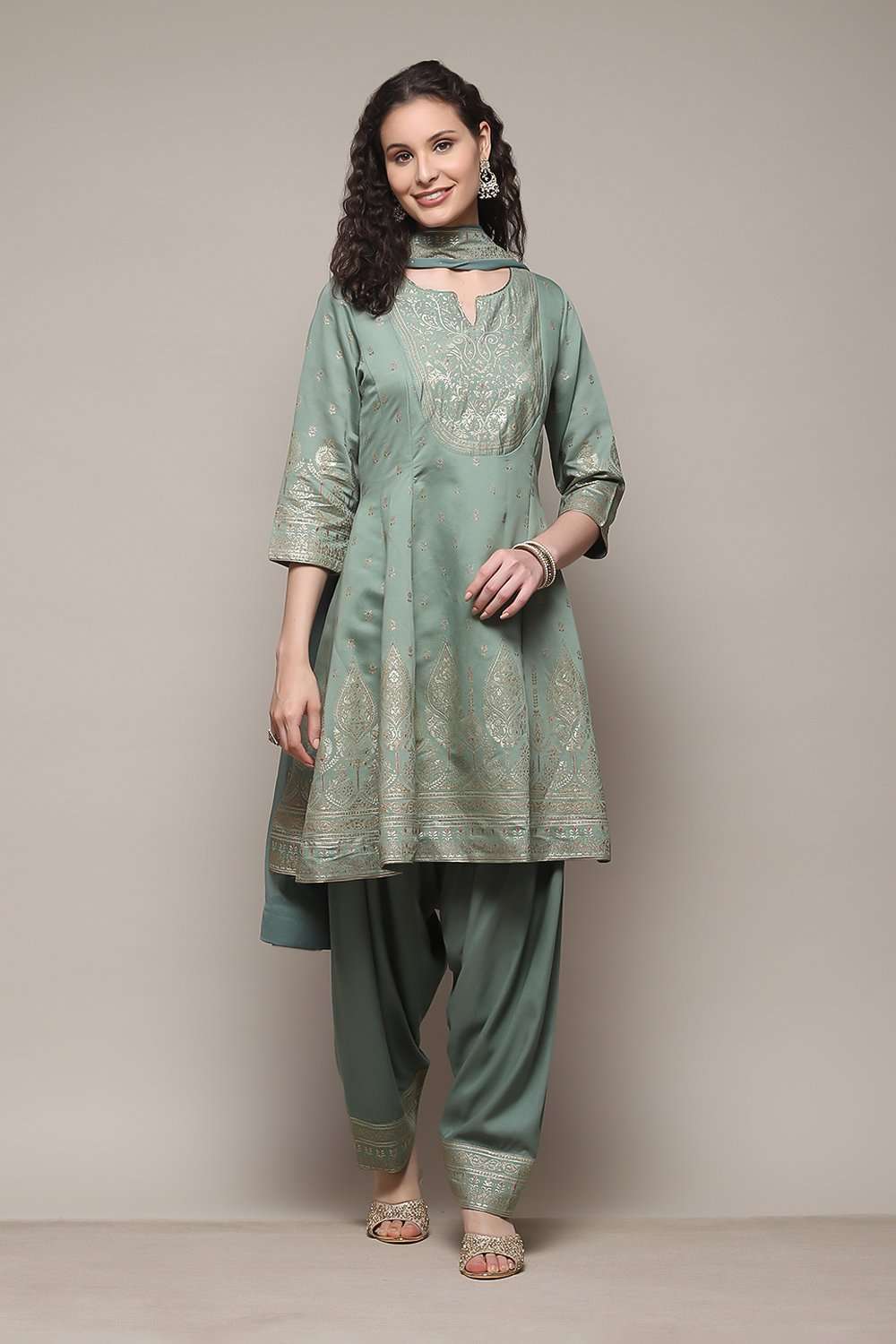 Sap Green Poly Viscose Straight Kurta Salwar Pant Suit Set image number 0