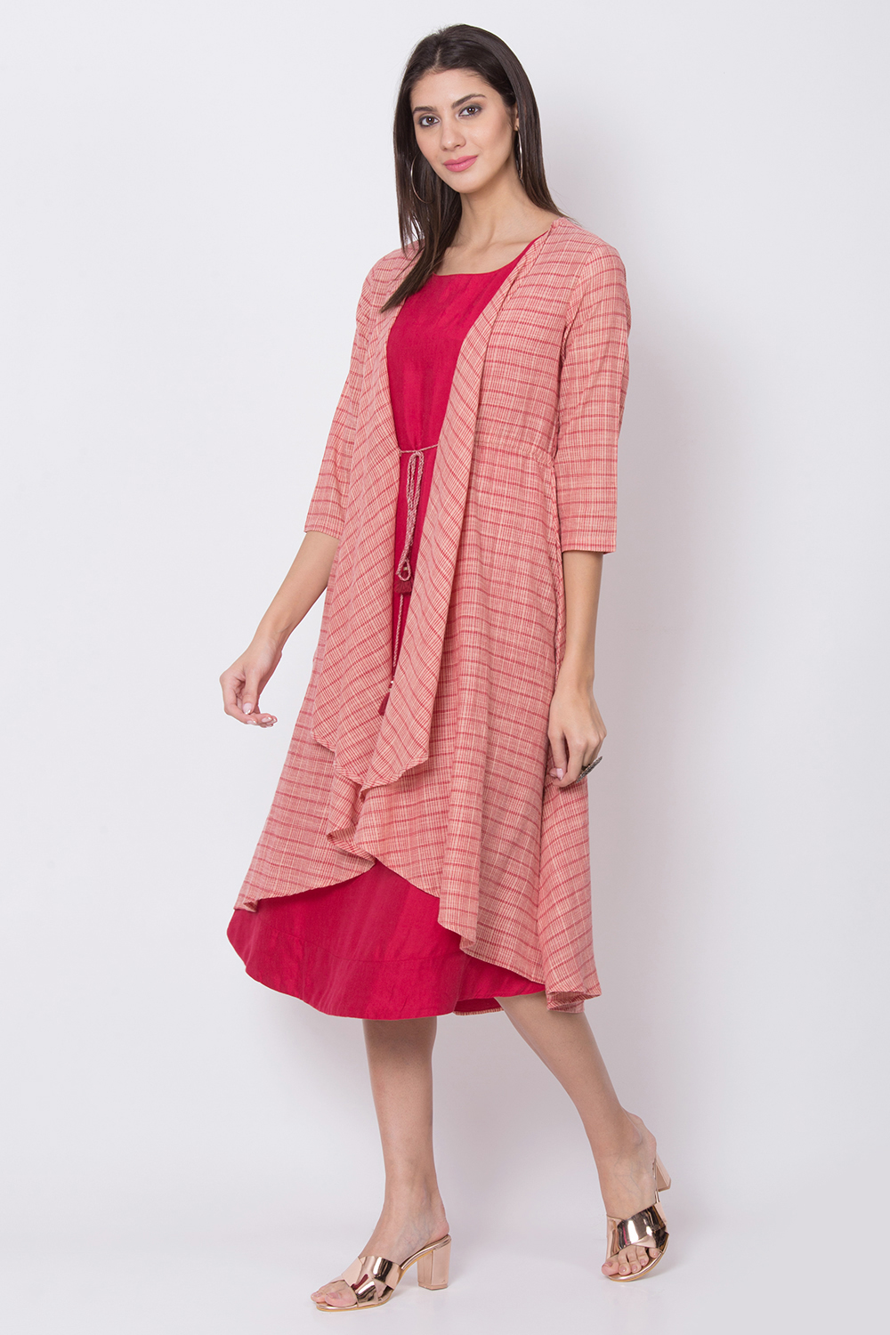 Red Viscose Cotton A Line Dress image number 2