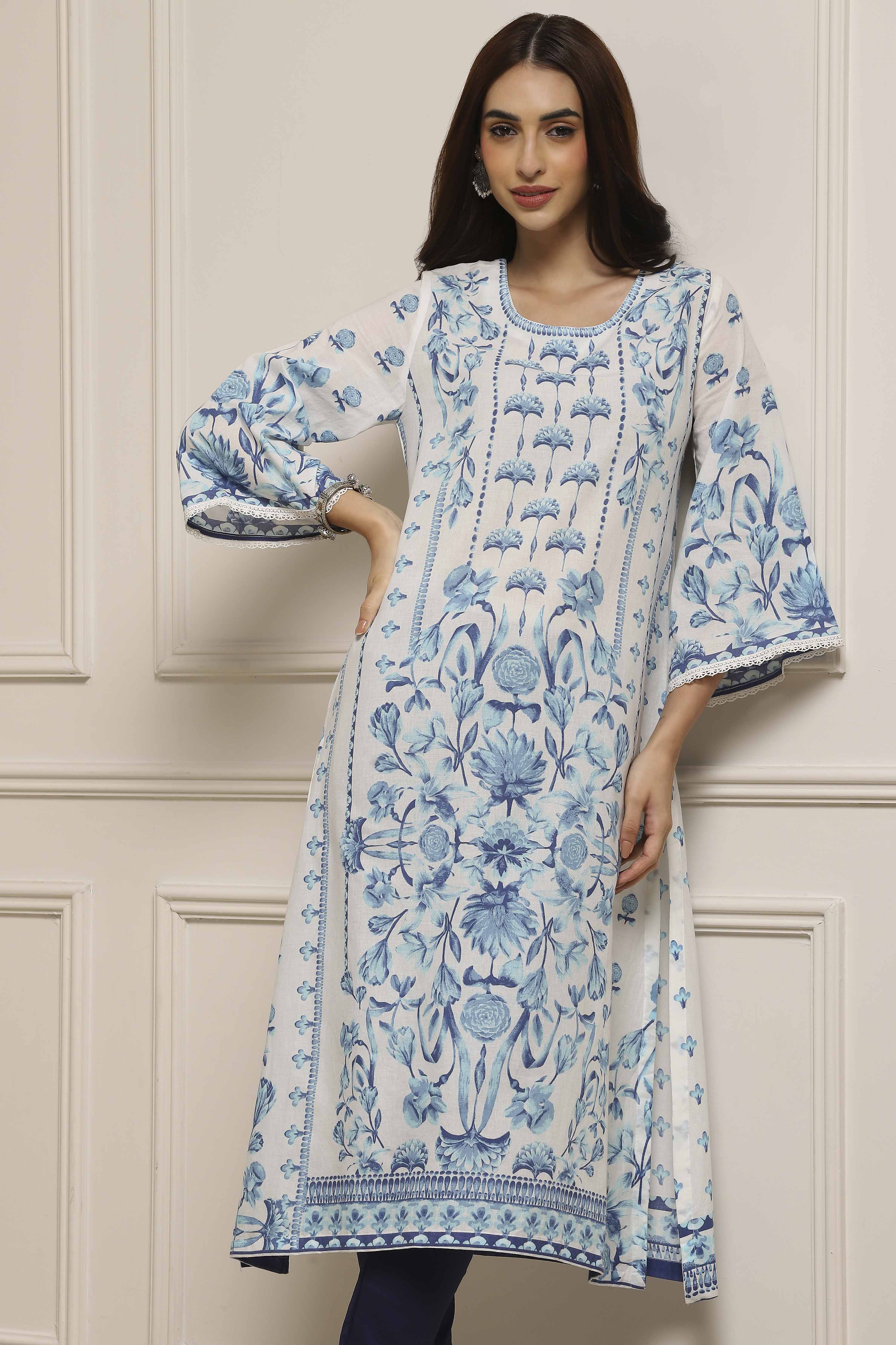 White Cotton Straight Kurta image number 6