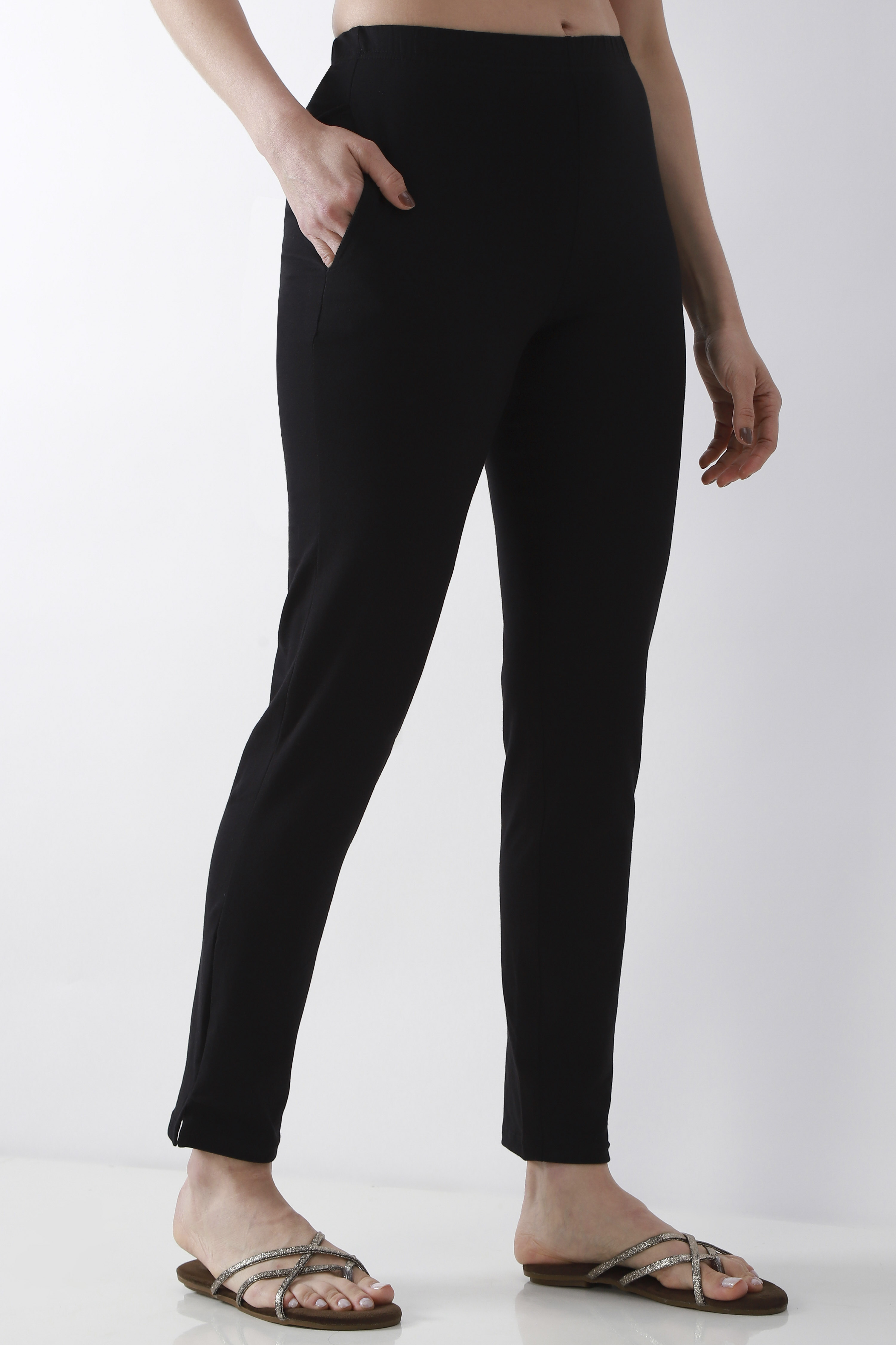 Blue Cotton Lycra Straight Pants image number 3