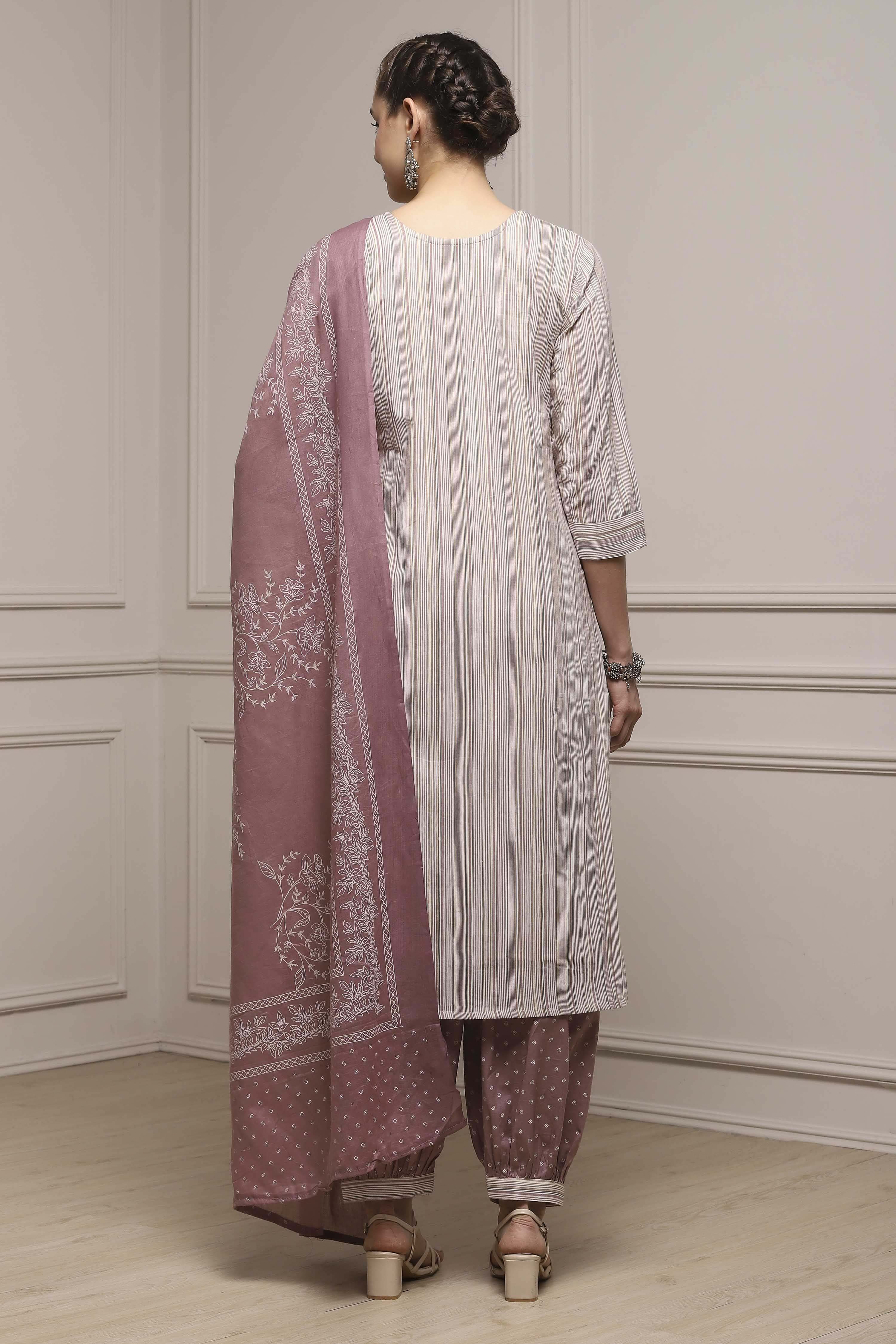 Brown Cotton Blend Printed Unstitched Suit Set image number 5