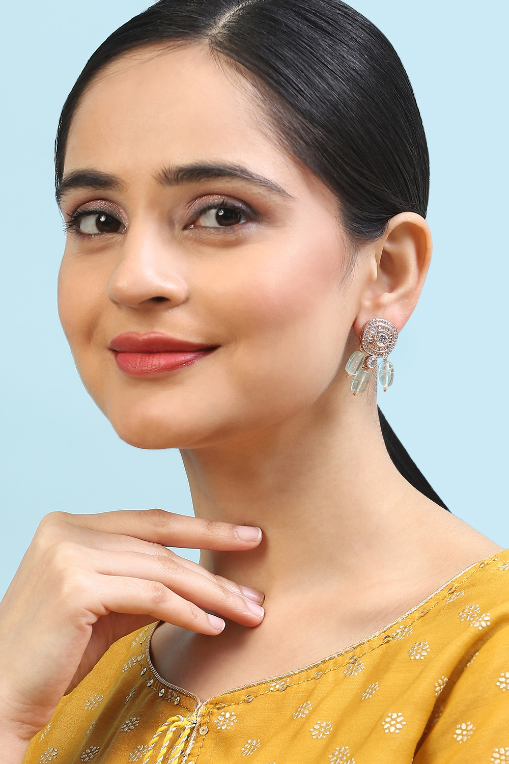 Mint Green Brass Earrings image number 3