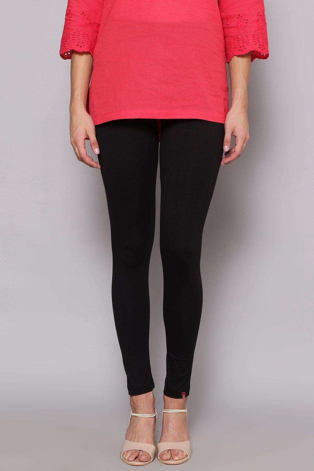 Black Cotton Blend Solid Leggings