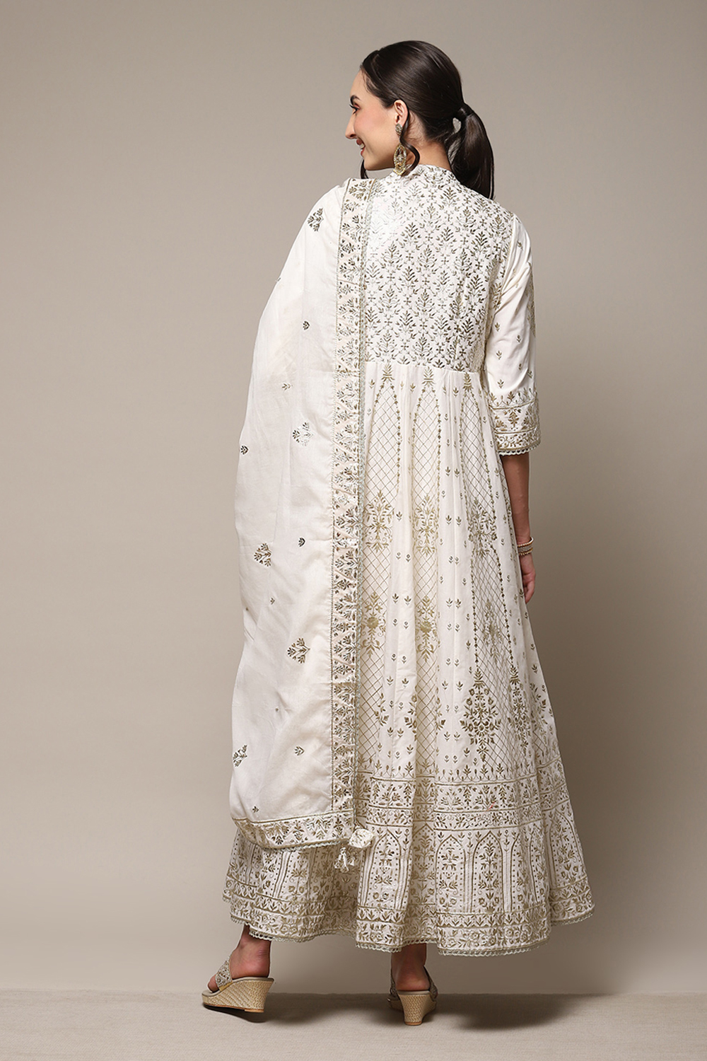 Pastel Blue Cotton Anarkali Kurta Sharara Suit Set image number 4
