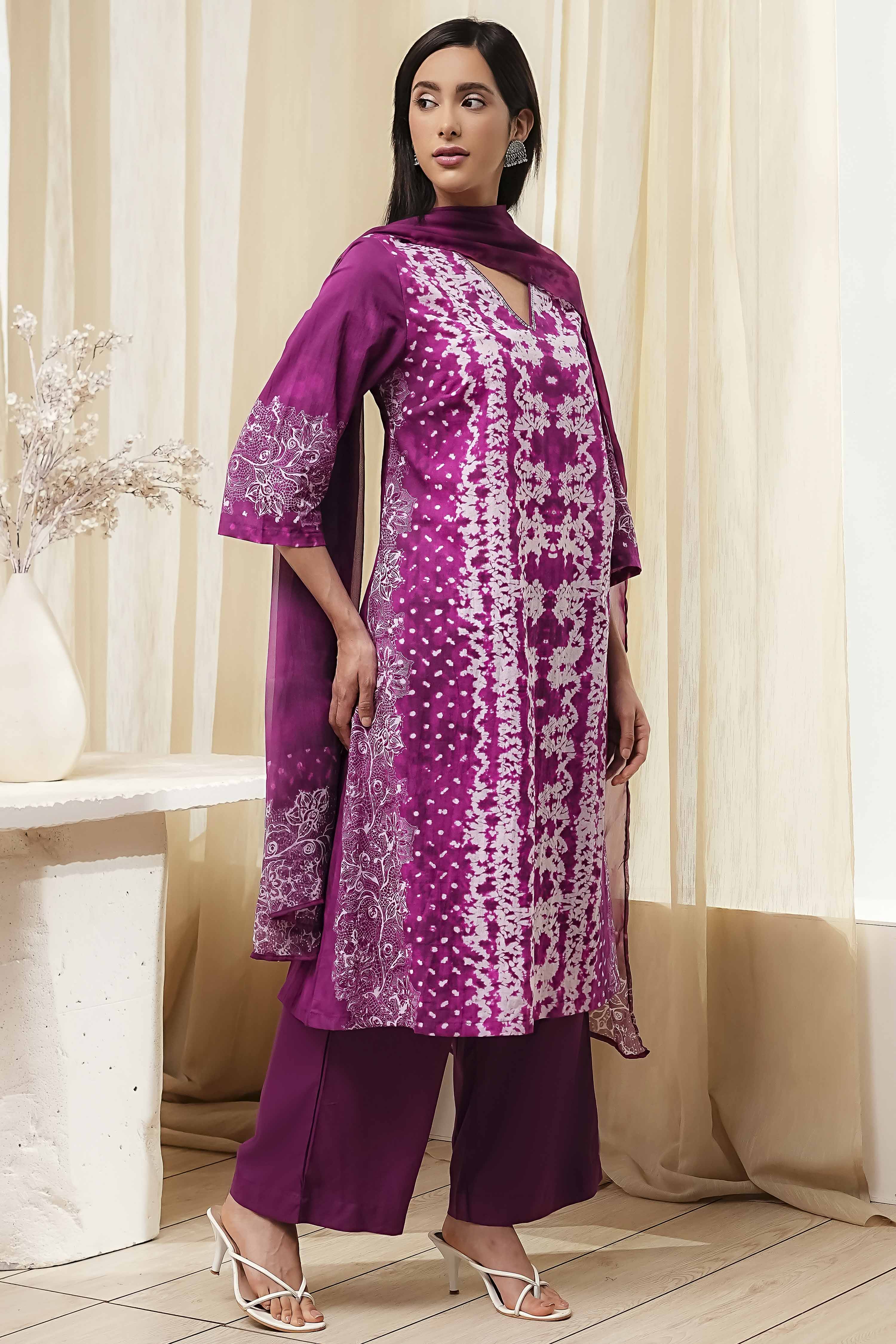 Berry Purple Cotton Straight Suit Set image number 5