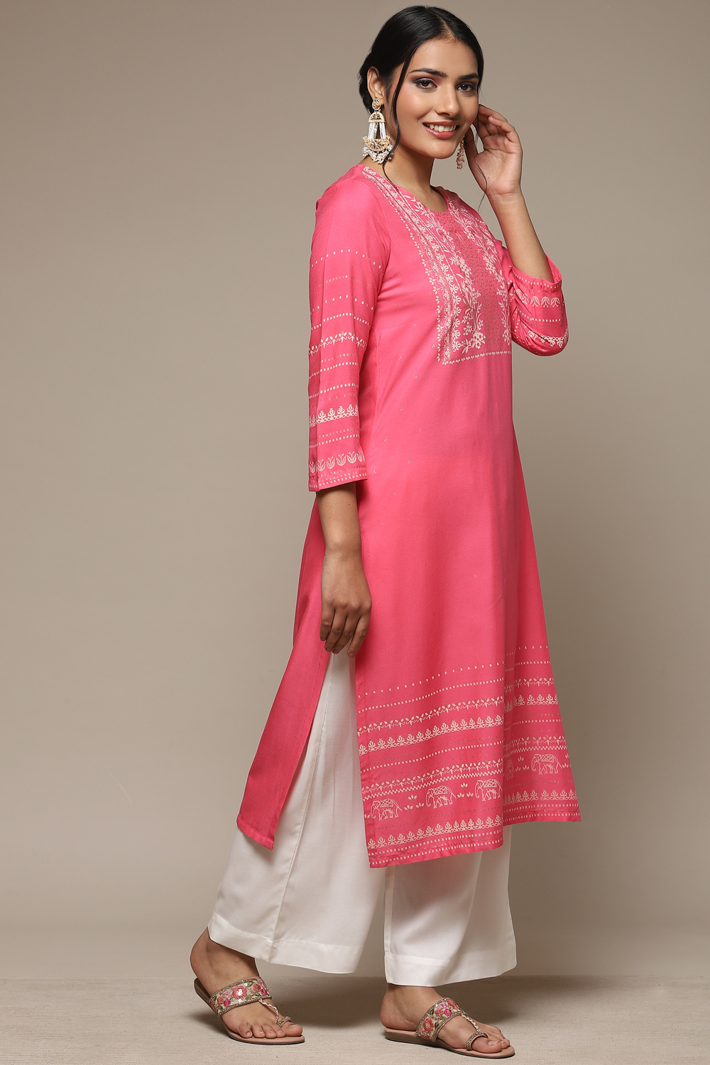 Pink Rayon Straight Kurta Palazzo Suit Set image number 3