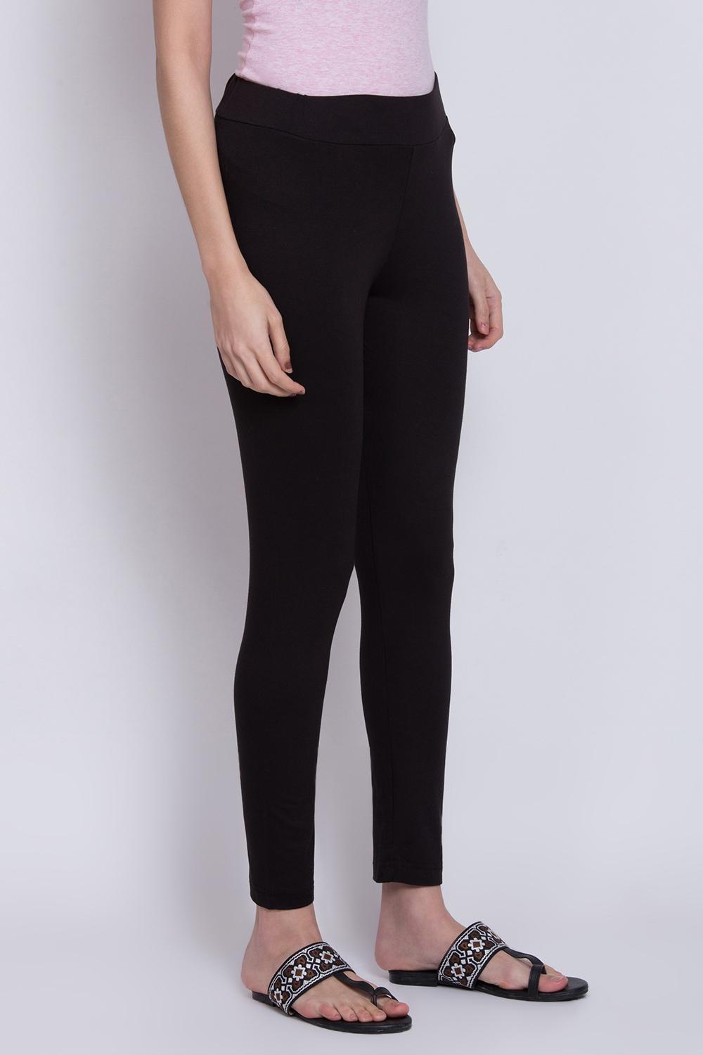 Black Viscose Lycra Solid Leggings image number 3