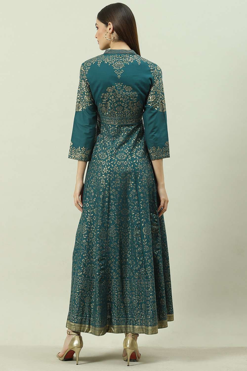 Black Cotton Flared Printed Dress image number 4