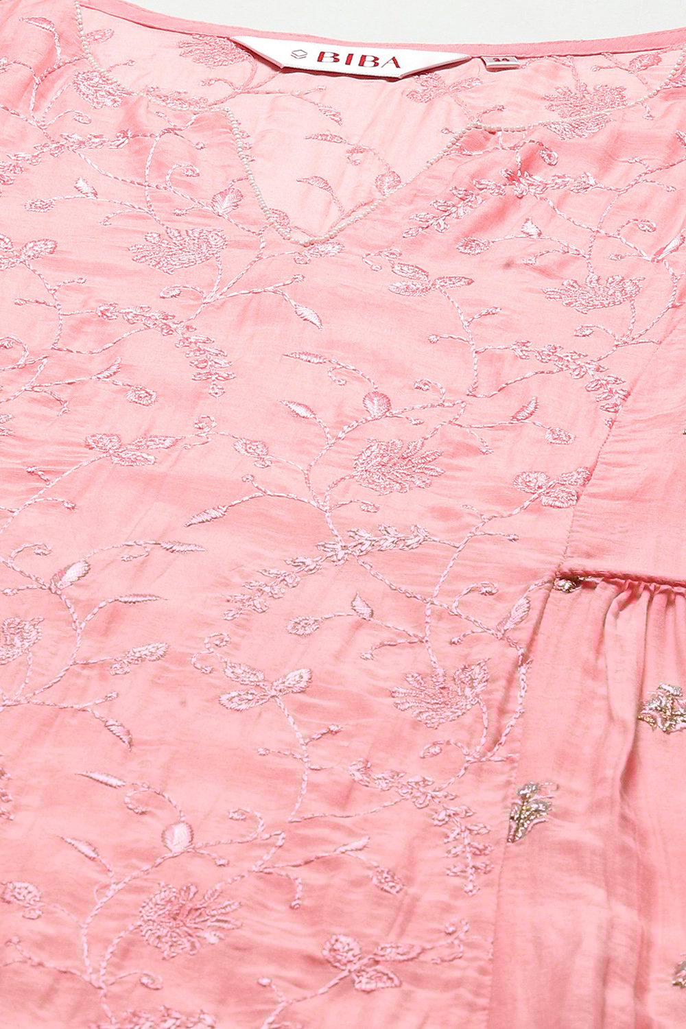 Pink Cotton Blend Layered Kurta Palazzo Suit Set image number 1