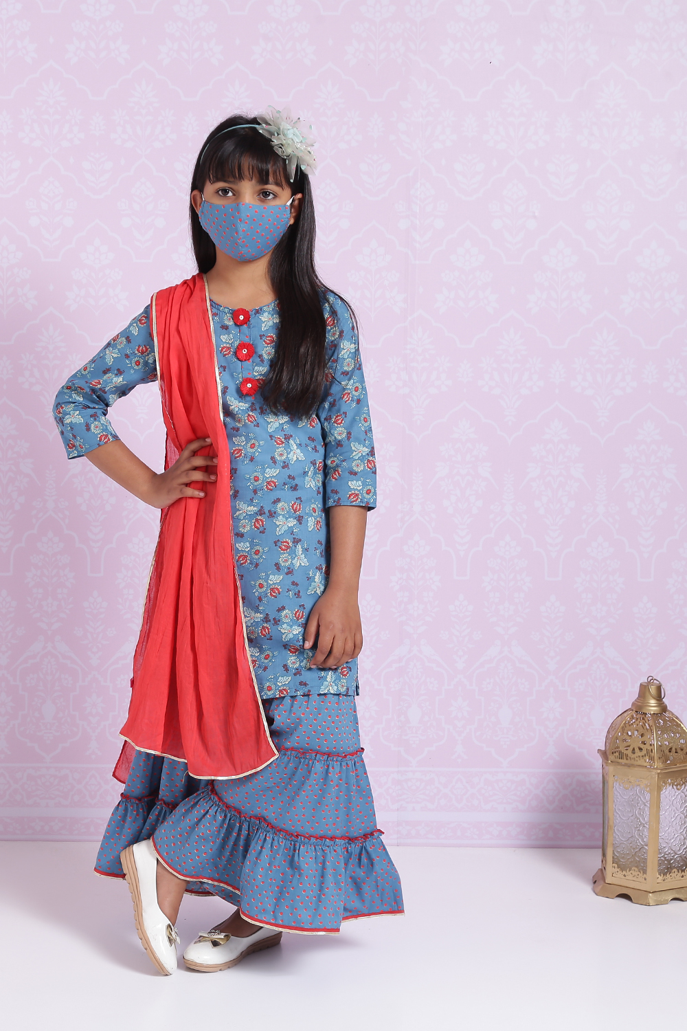 Blue Cotton Sharara Kurta Sharara Suit Set image number 5