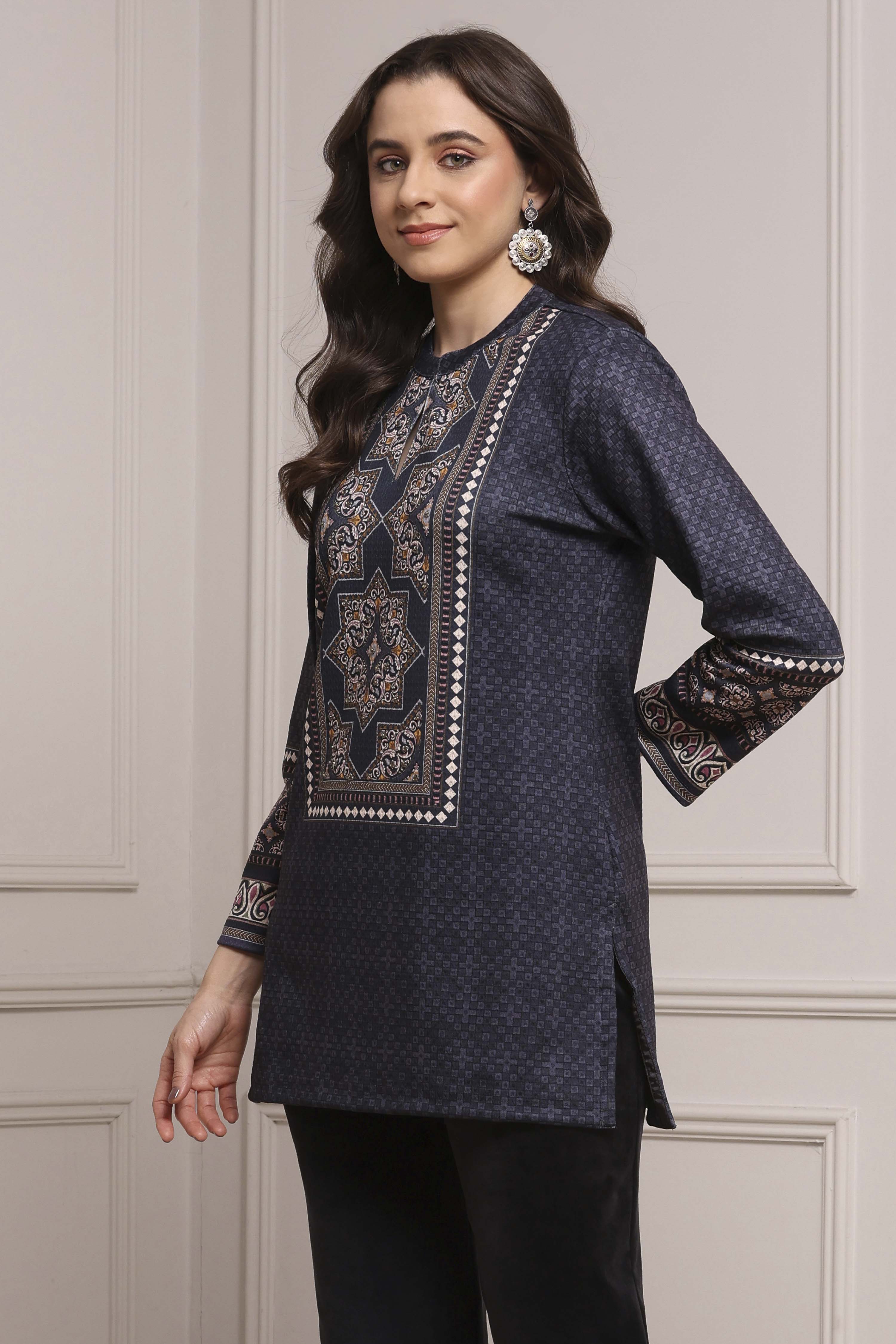 Black Polyester Printed Kurta image number 2