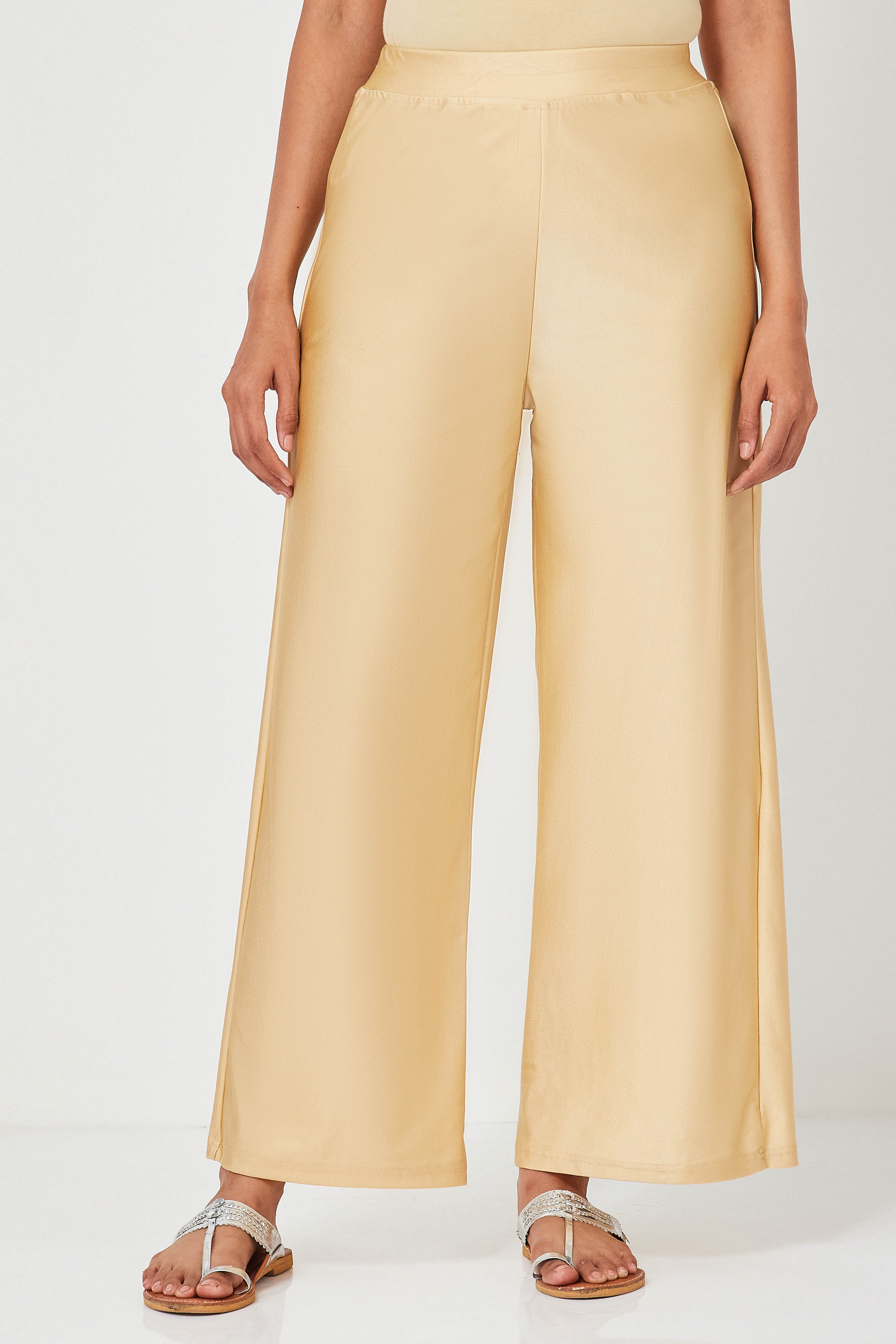 Gold Viscose Lycra Straight Palazzos image number 5