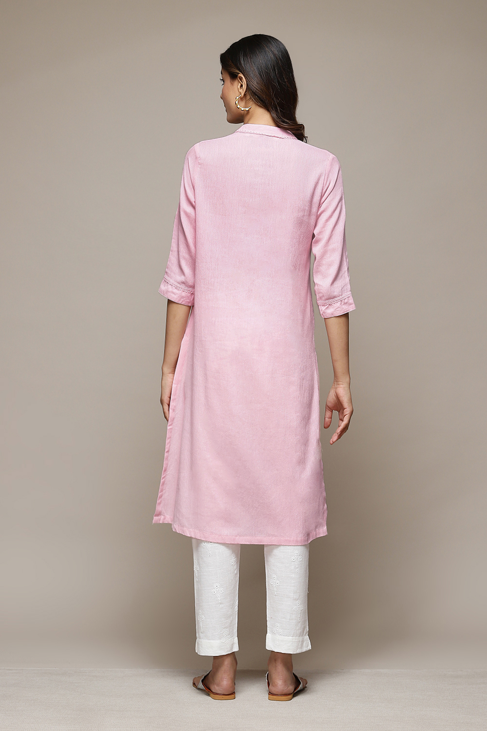 Blue Cotton Blend Straight Yarndyed Kurta image number 3