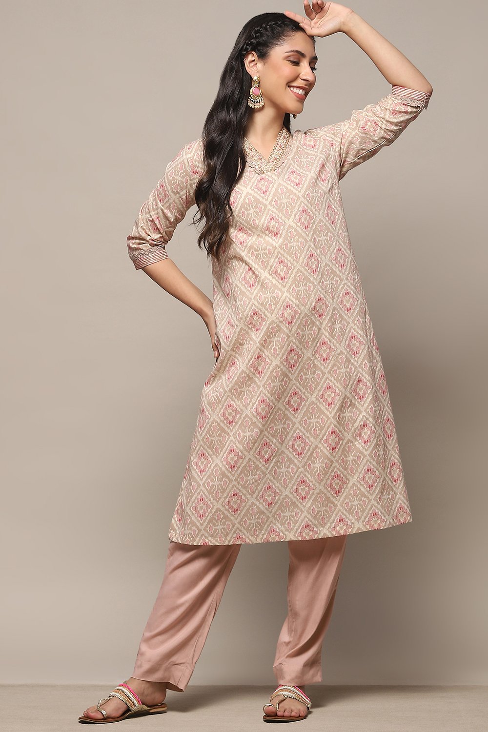 Pink Cotton Straight Kurta image number 0