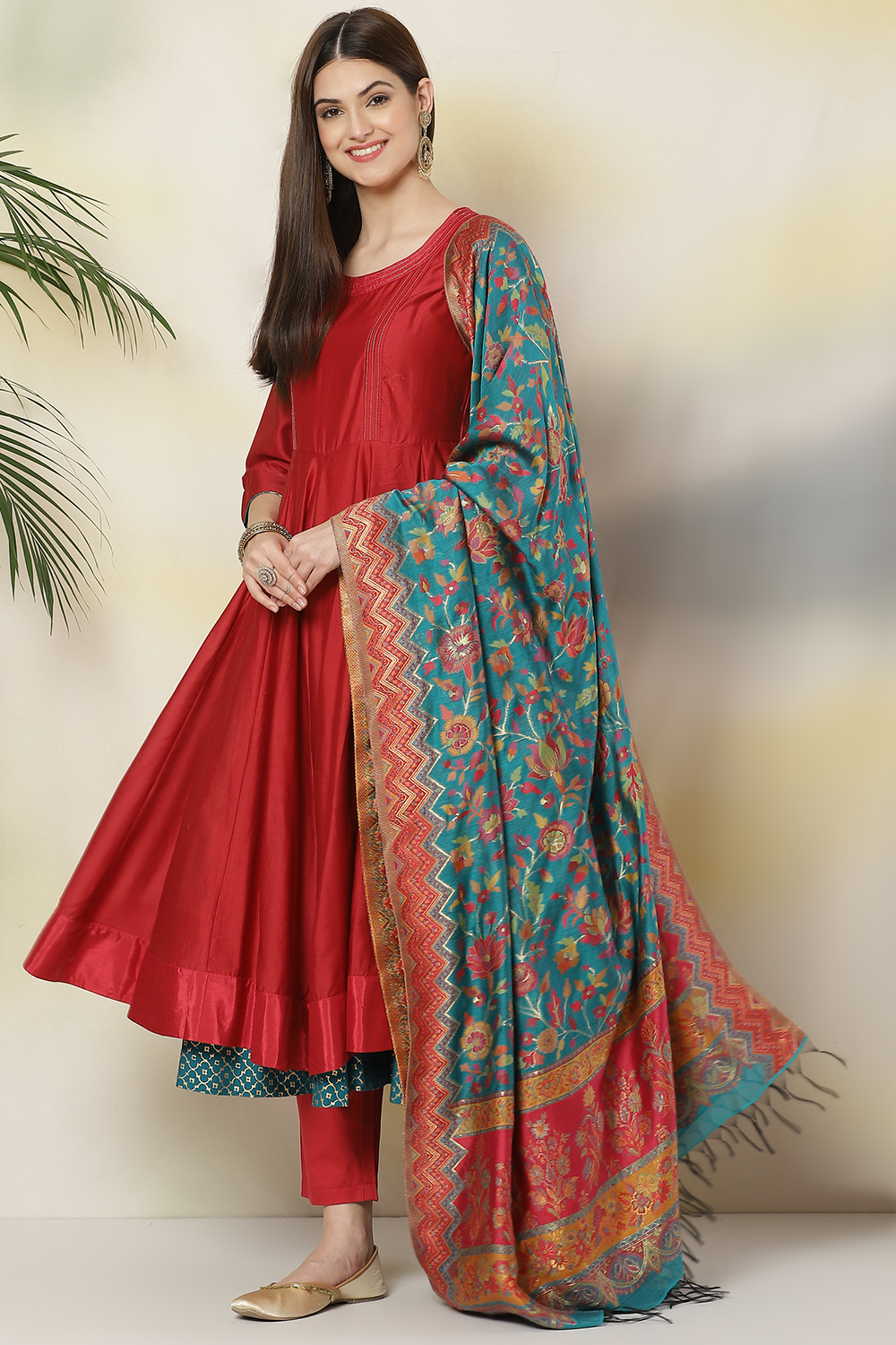 Buy Magenta Cotton Silk Anarkali Kurta Churidar Suit Set Kurta