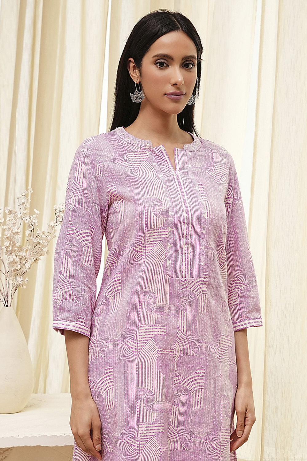 Yellow Cotton Printed Straight Kurta image number 0