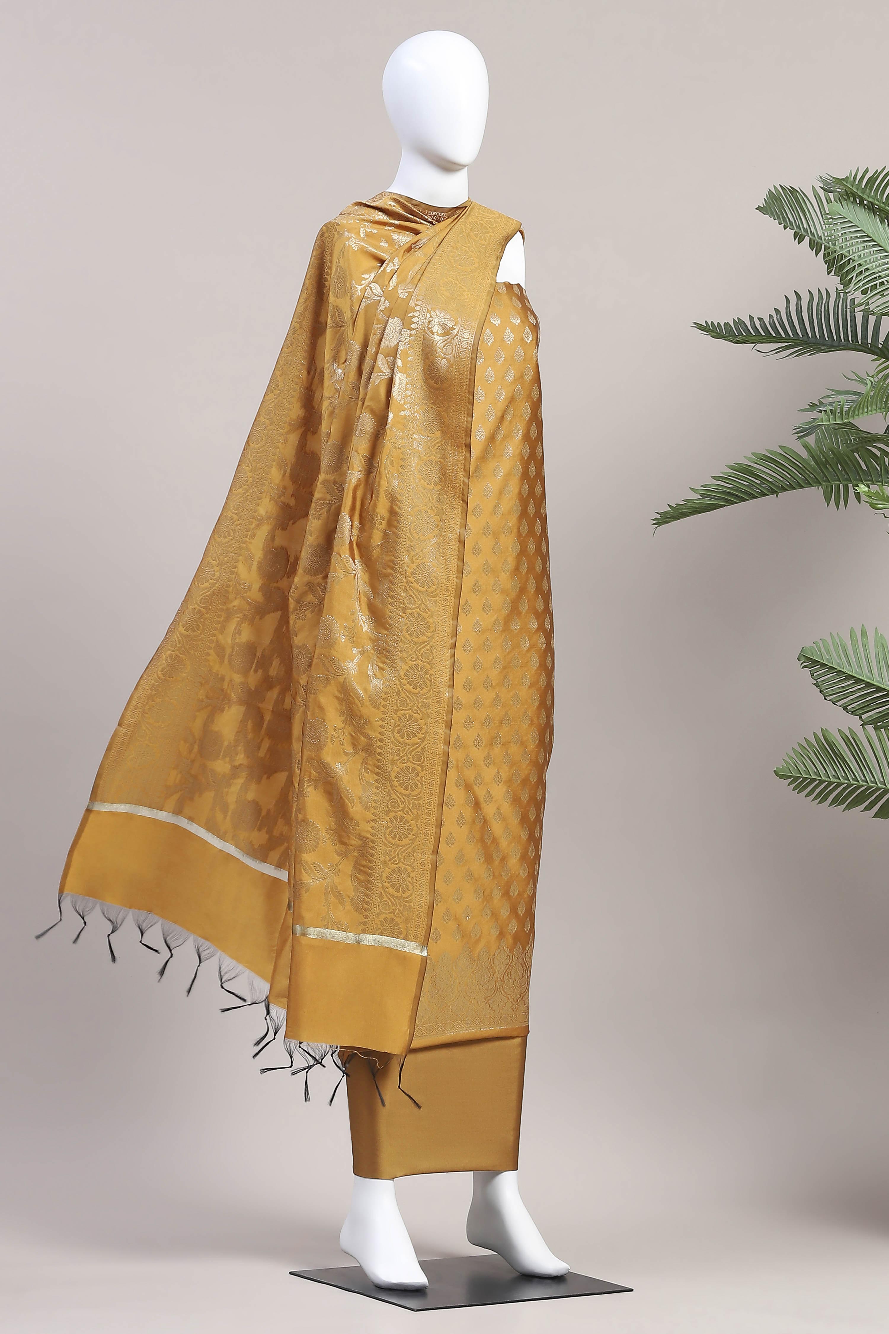 Rama Green Silk Unstitched Suit Set image number 4