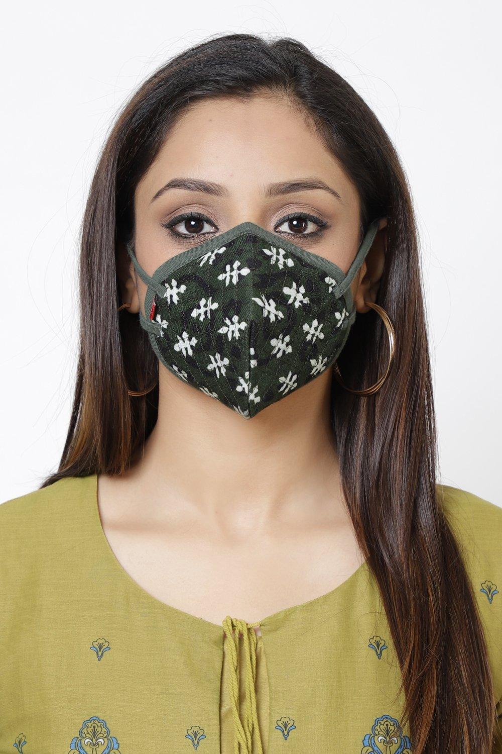 Multicolored Cotton Flax Printed Face Mask image number 1