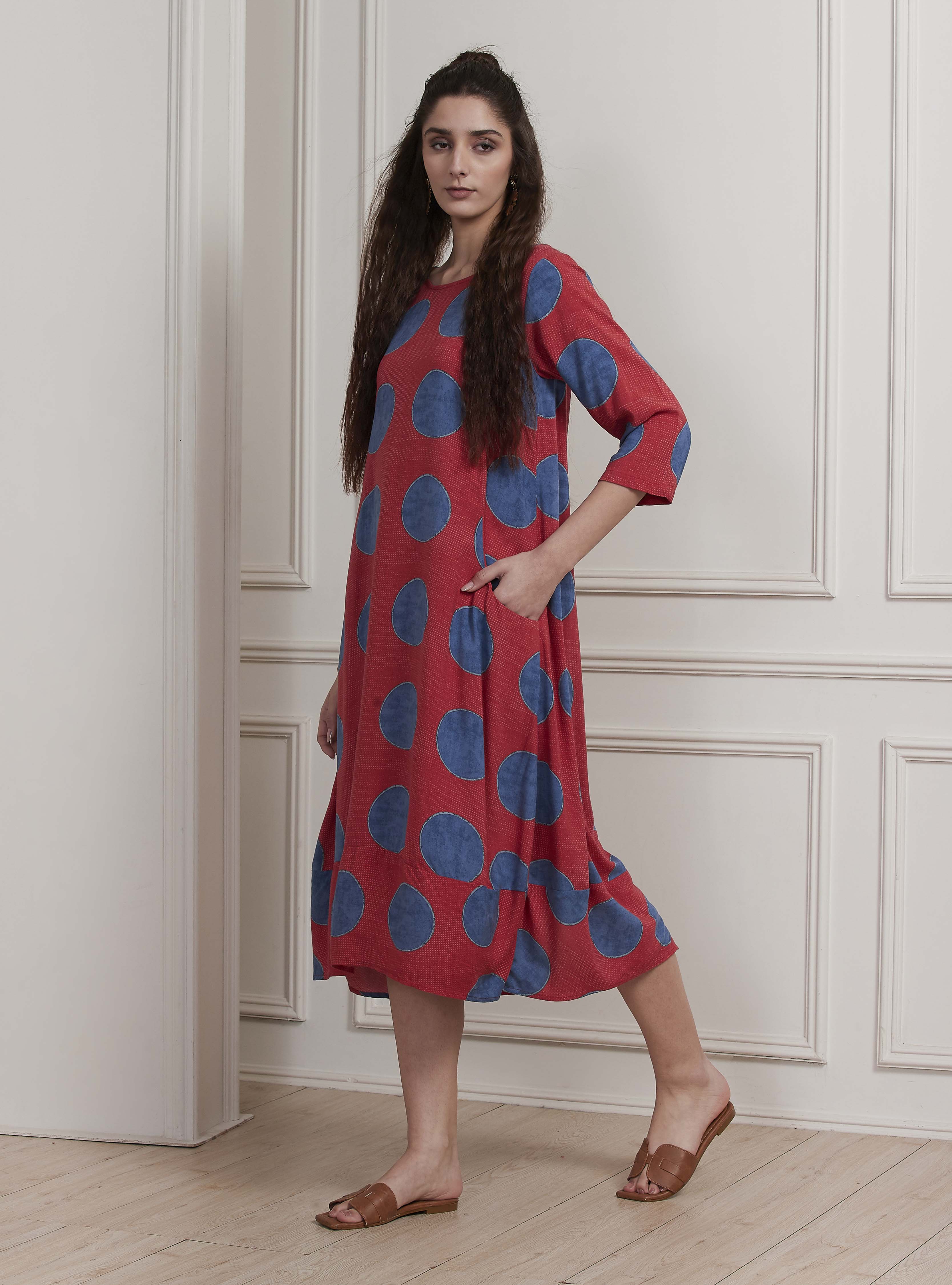 Mustard Yellow Printed A-Line Dress image number 2