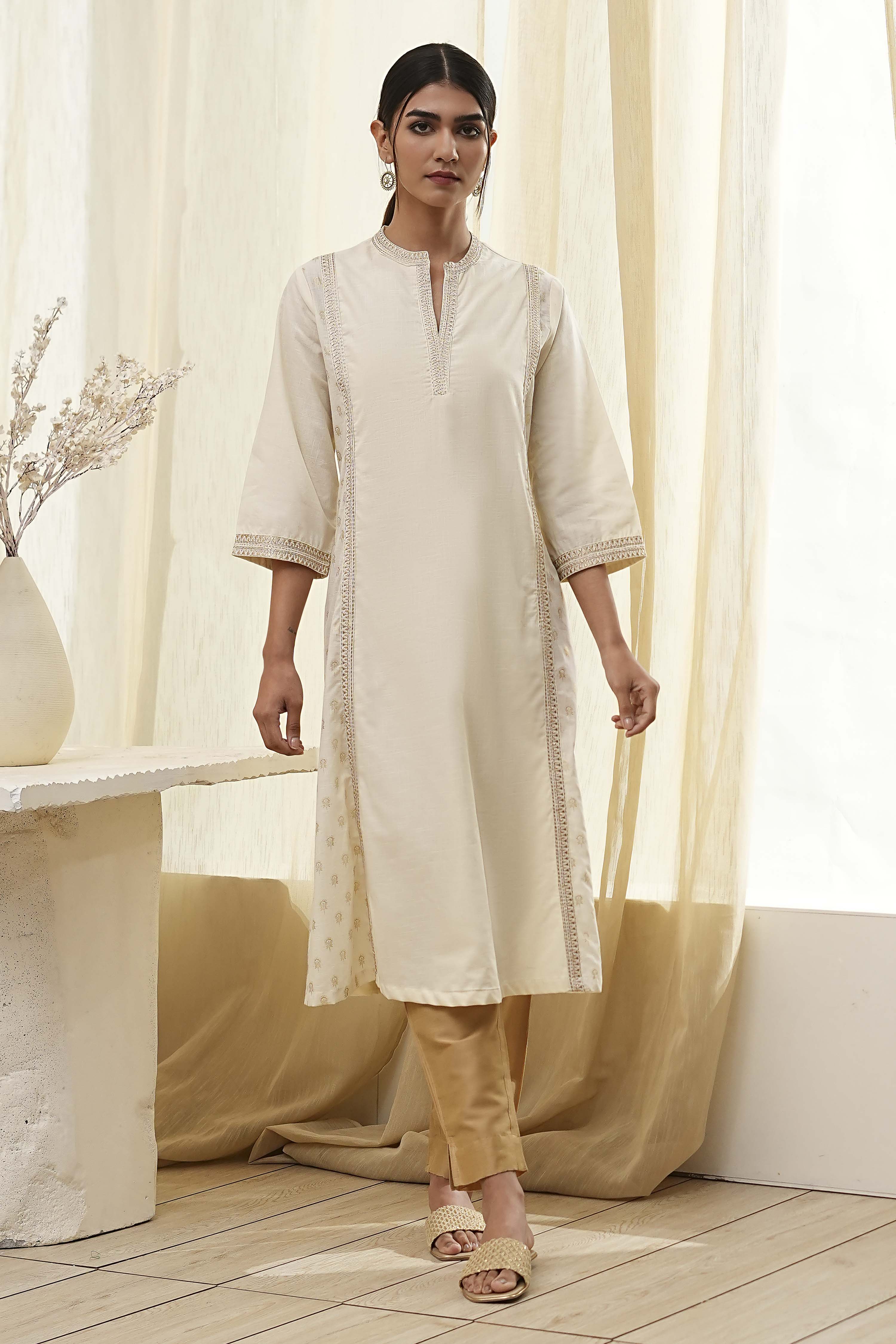 Fuchsia Cotton Printed A-Line Kurta image number 5